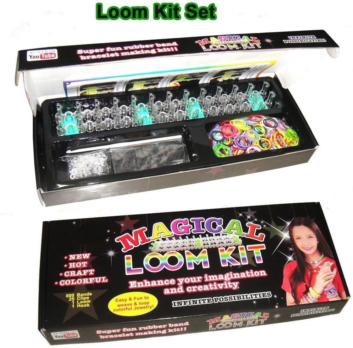 Free Pp Newest DIY Colorful Loom Bands Kit Adjustable Loom with 600 Colorful Bands 24"s"-clips,hook
