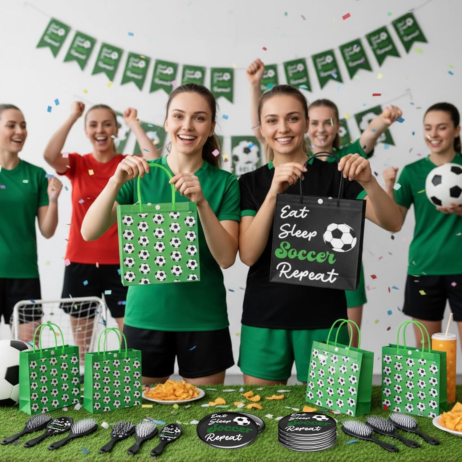 48 Pcs Soccer party accessorys Team Gifts with Soccer Goodie Gift Bags Stuffers Keychains Mirrors Hairbrushes for Players Team Sports Accessories Birthday Supplies - Image 5