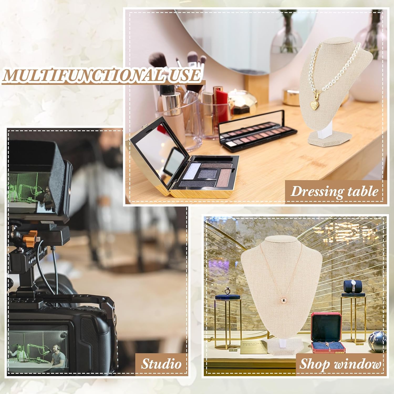 12 Pcs Necklace Stand Display Jewelry Bust Display Stands Necklace Stand Jewelry Photography Props for Selling for Home Store Trade Shows(Flaxen,Linen) - Image 5