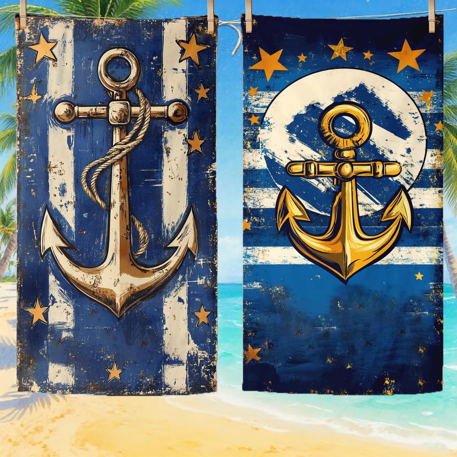 Toallas de Playa Microfibra Ancla Toalla Playa Grande 180x90 cm Mujer Hombre Secado Rápido Absorbente Toallas Gimnasio Suave Sin Arena Ligera Toalla Microfibra para Playas Piscina Viajes Camping Q-369
