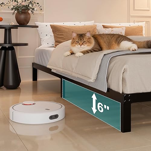 Miniatura 39 de Marco de cama Queen de 16 pulgadas, no necesita somier, plataforma de metal resistente tamaño Queen, soporte de hasta 3000 libras, fácil montaje,