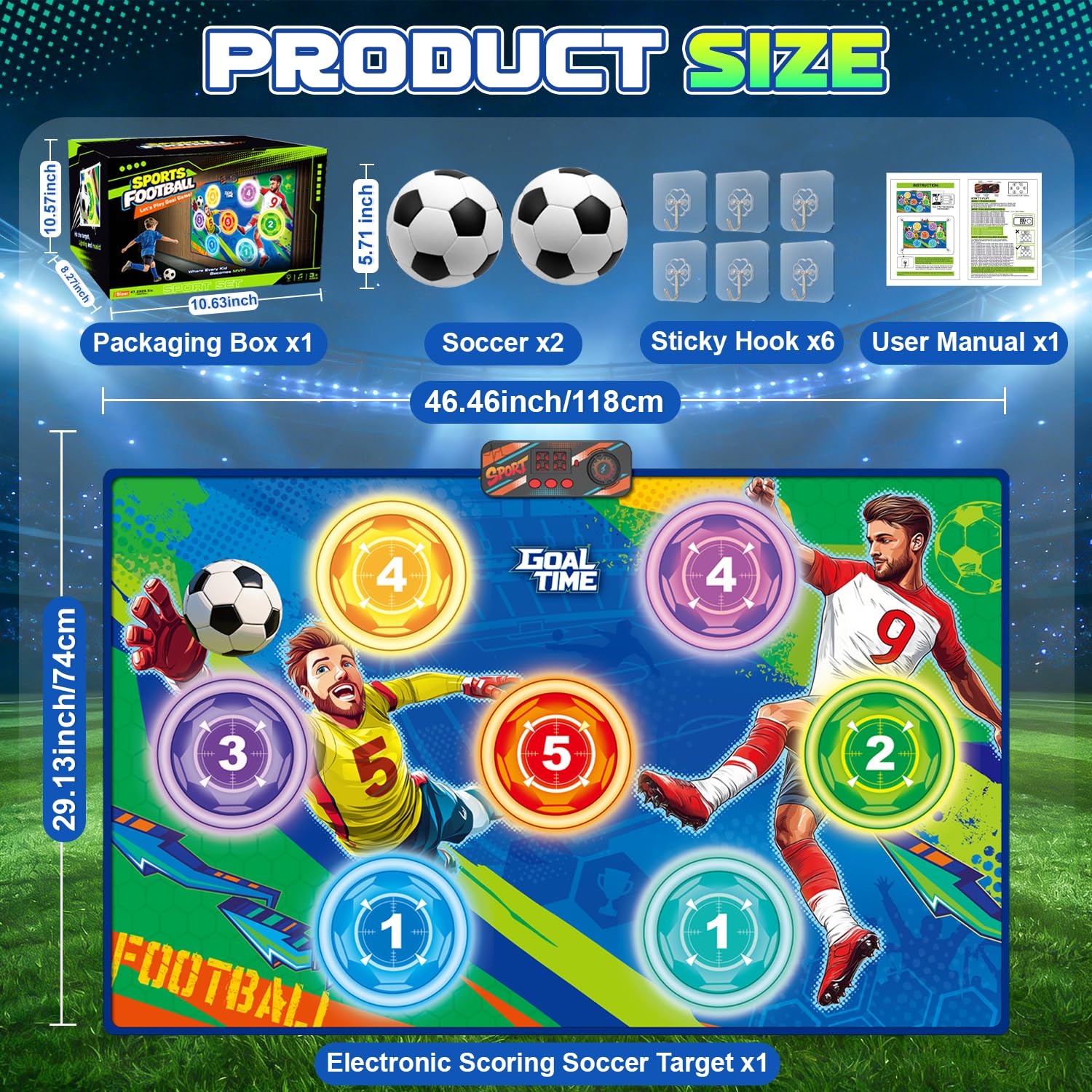FOTSHAR Juego de fútbol electrónico, Juego de portería de fútbol para Interiores y Exteriores con Pantalla de puntuación en Vivo, 3 Modos, 2 Bolas, Regalo de cumpleaños, Juego de fútbol