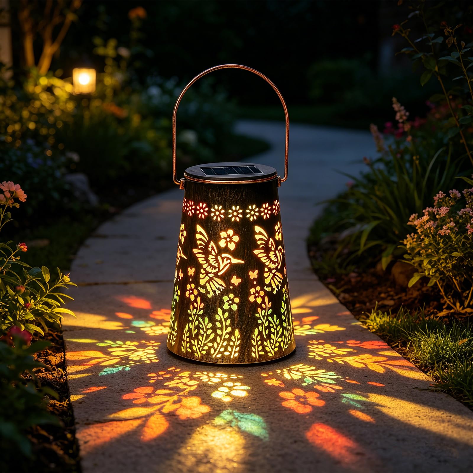 Colorful Sunflower Glow Solar Garden Lantern, Hanging Colorful Sunflower Solar Lanterns with Colorful Projection, Waterproof Solar Lanterns Garden Ornaments for Yard, Patio, Porch, Garden (C)