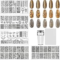 HYWWPFLAY 5Pcs Leopard Cheetah Snake Print Nail Stamping Plates Kit with Stamper & 2 Scrapers - Stainless Steel Nail Art Templates