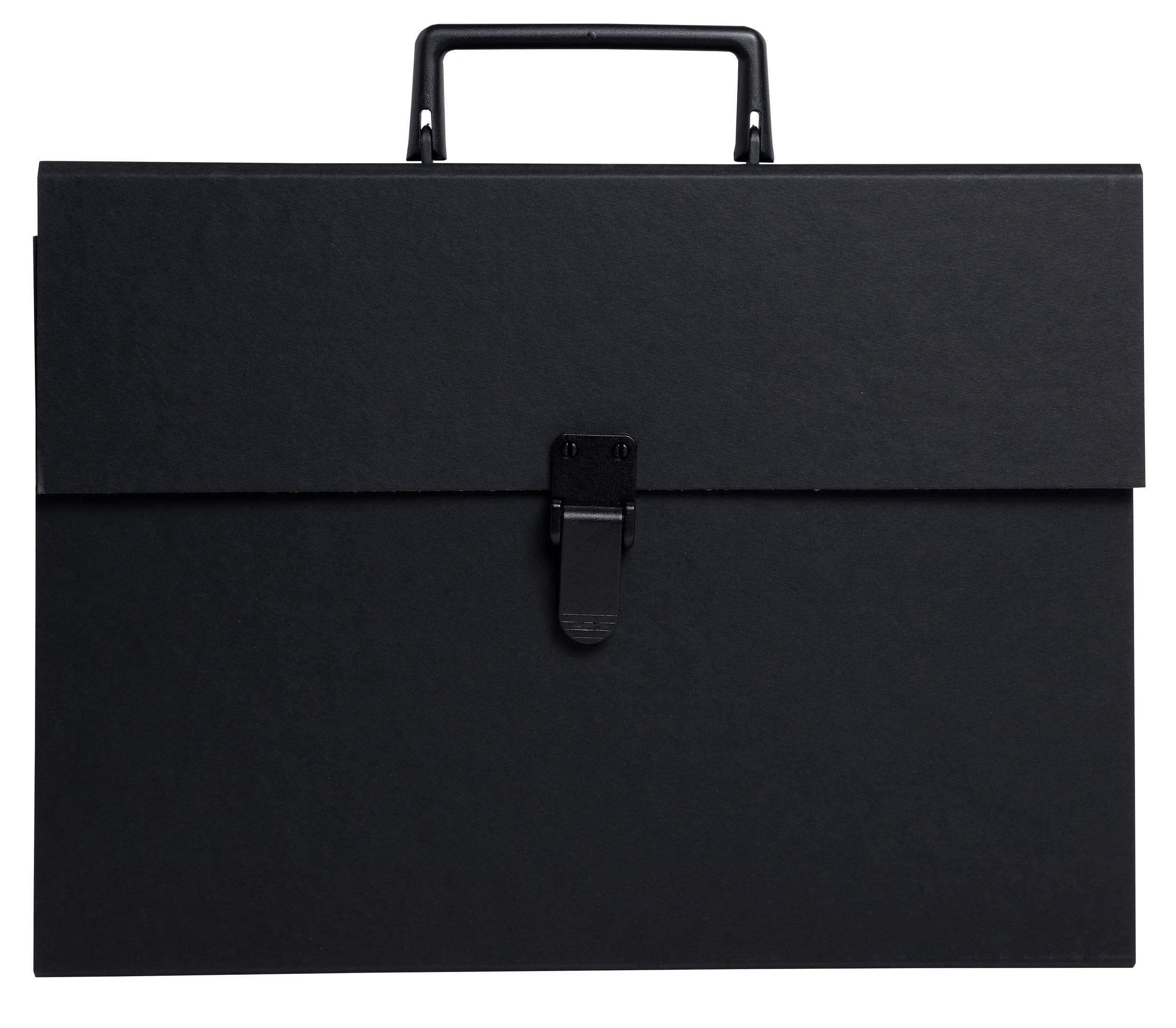 Exacompta - Ref. 58421E – Caja de 4 clasificadores, maleta con asa económica – cubierta acolchada de papel – cierre con botón pulsador – 20 compartimentos – dim 38,5 x 25 x 12 cm – color negro