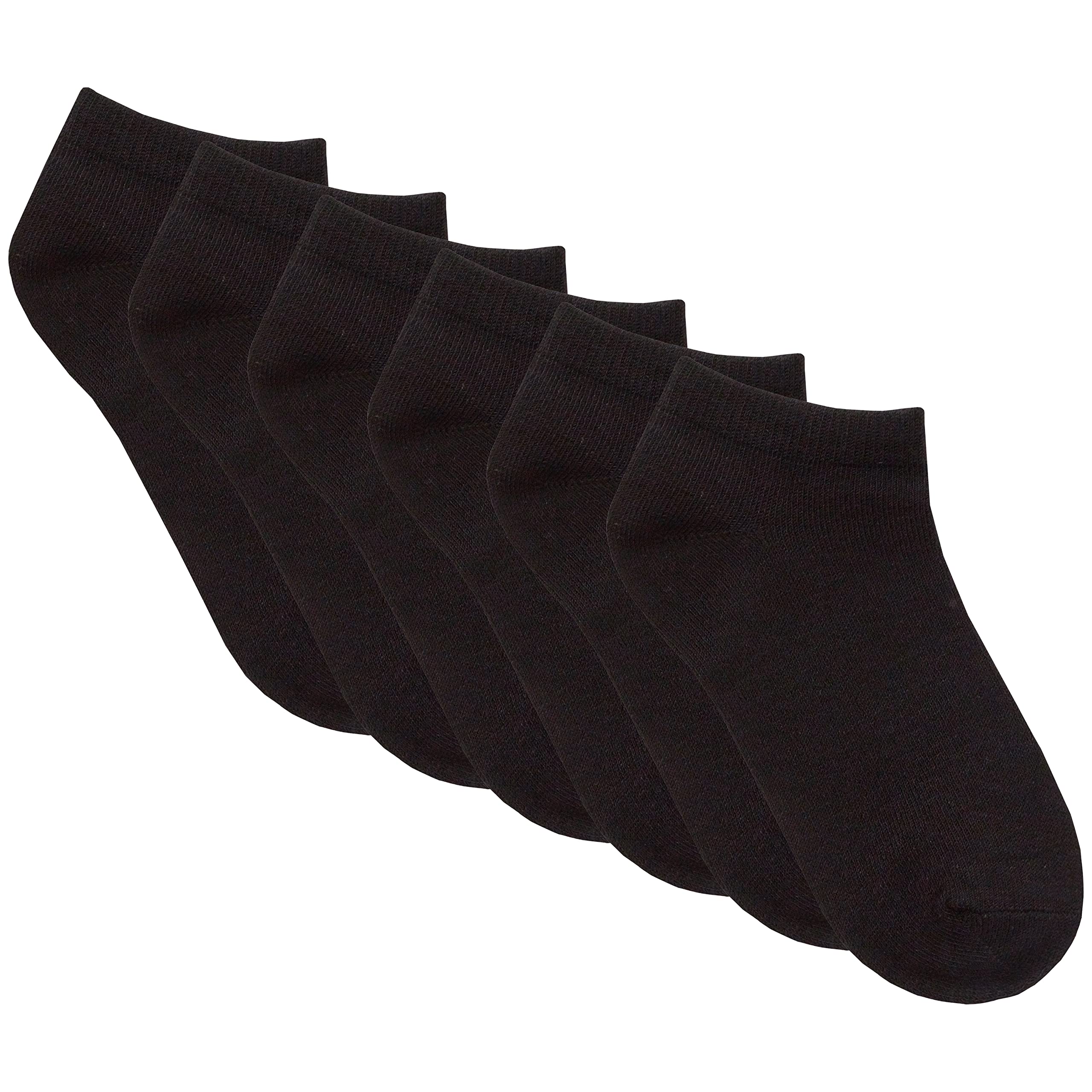 Metzuyan Boys Black - 6 Pairs Kids Girls 6 Pairs Plain Bamboo Trainer Liner Ankle Socks Size From Black Uk 4-6