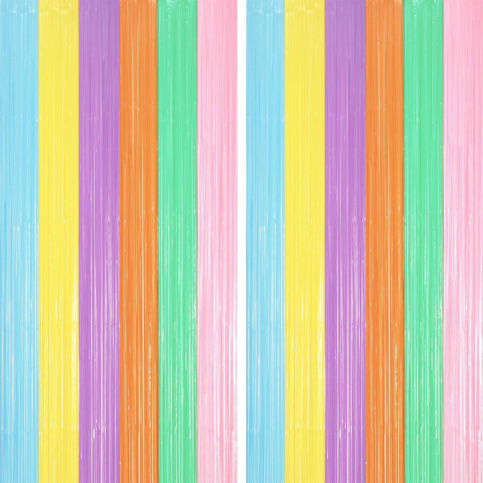 Voircoloria Pastel Rainbow Foil Fringe Backdrop Curtains,3.3x6.6ft, 2 Pack | Tinsel Streamers, Door Shimmer, For Baby Shower, Birthday Party Decorations, Graduations, Gender Reveal
