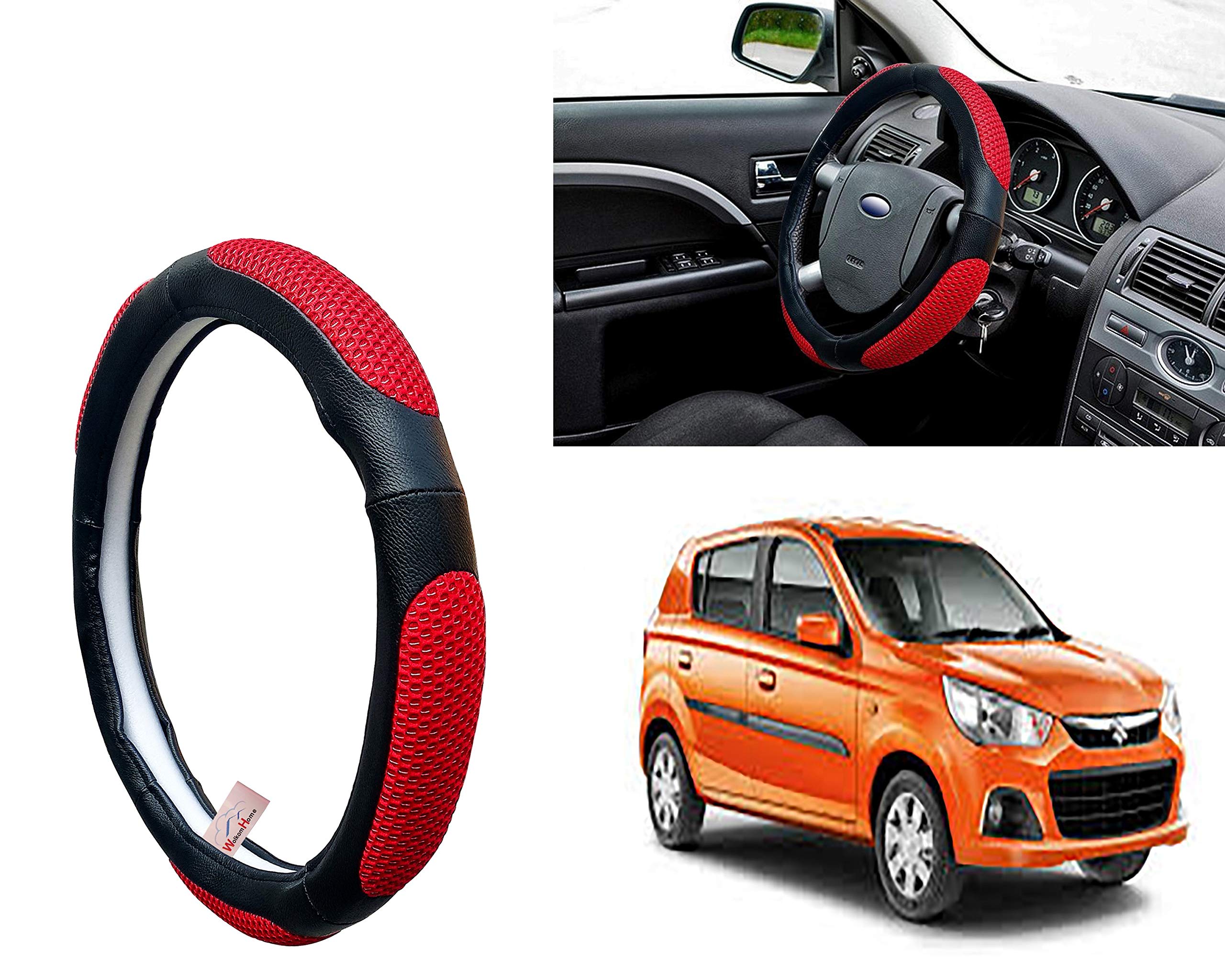 WolkomHome Ring Type Car Steering Wheel Cover (UT Black Red Netted) for Maruti Alto K10 New-image-1