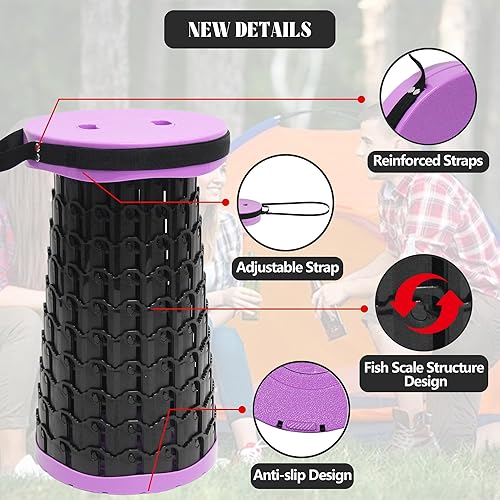 Miniatura 6 de ALEVMOOM Taburete plegable con cojín, H18.1 D10.24 portátil telescópico más resistente, capacidad de carga 600 libras, taburete plegable retráctil