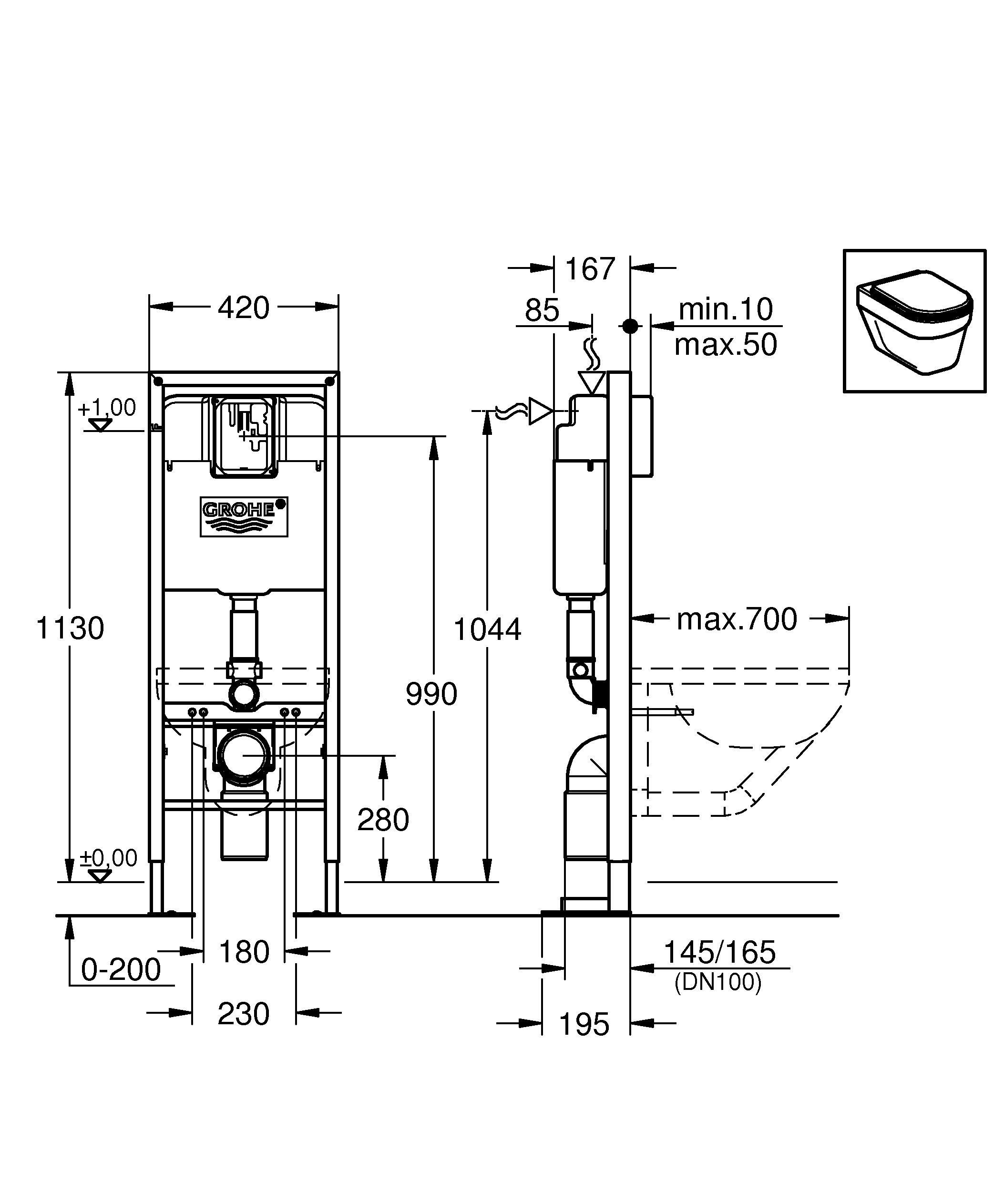 Grohe 38599001 Rapid SL Structure WC suspendu Bleu