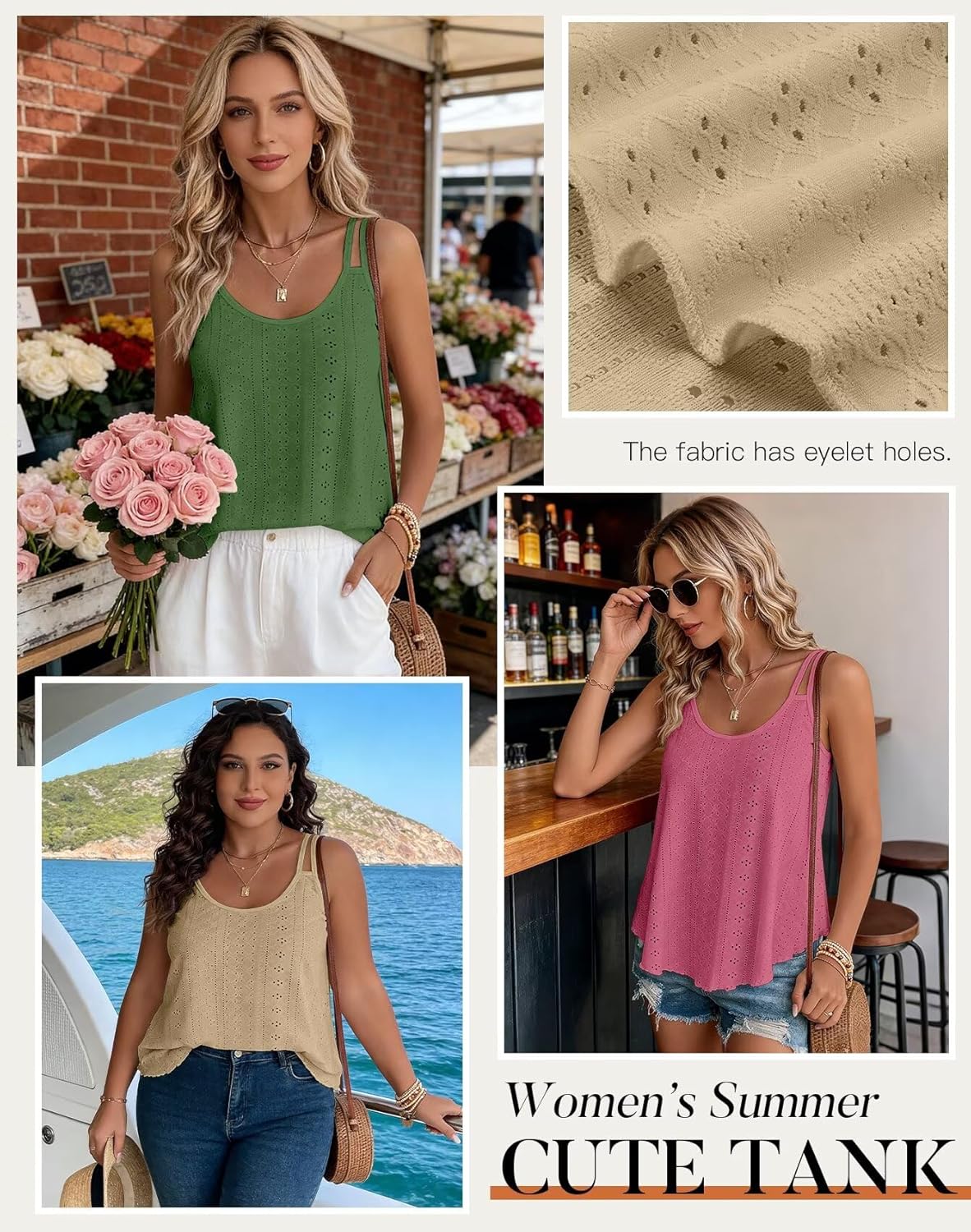 KKJ Womens Cute Tank Tops Sleeveless Spaghetti Strap Scoop Neck Loose Casual 2026 Spring Summer Beach Vacation Flowy Shirts - Image 4