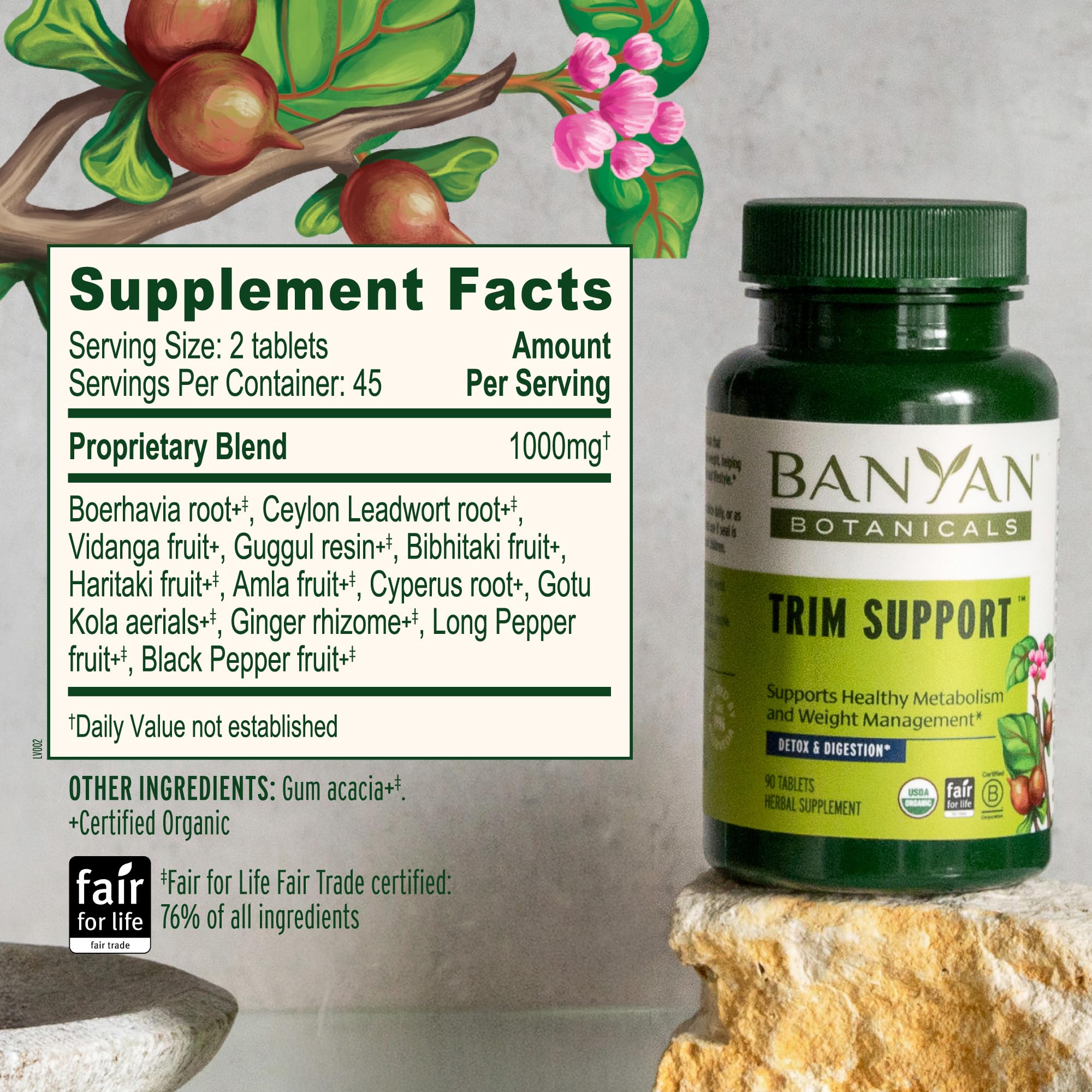 Banyan Botanicals Organic Trim Support – Metabolic Support & Weight Management Supplement – with Guggulu & Triphala for Digestive Fire & Cleansing – 90 Tablets – USDA Organic — Amazon image 5