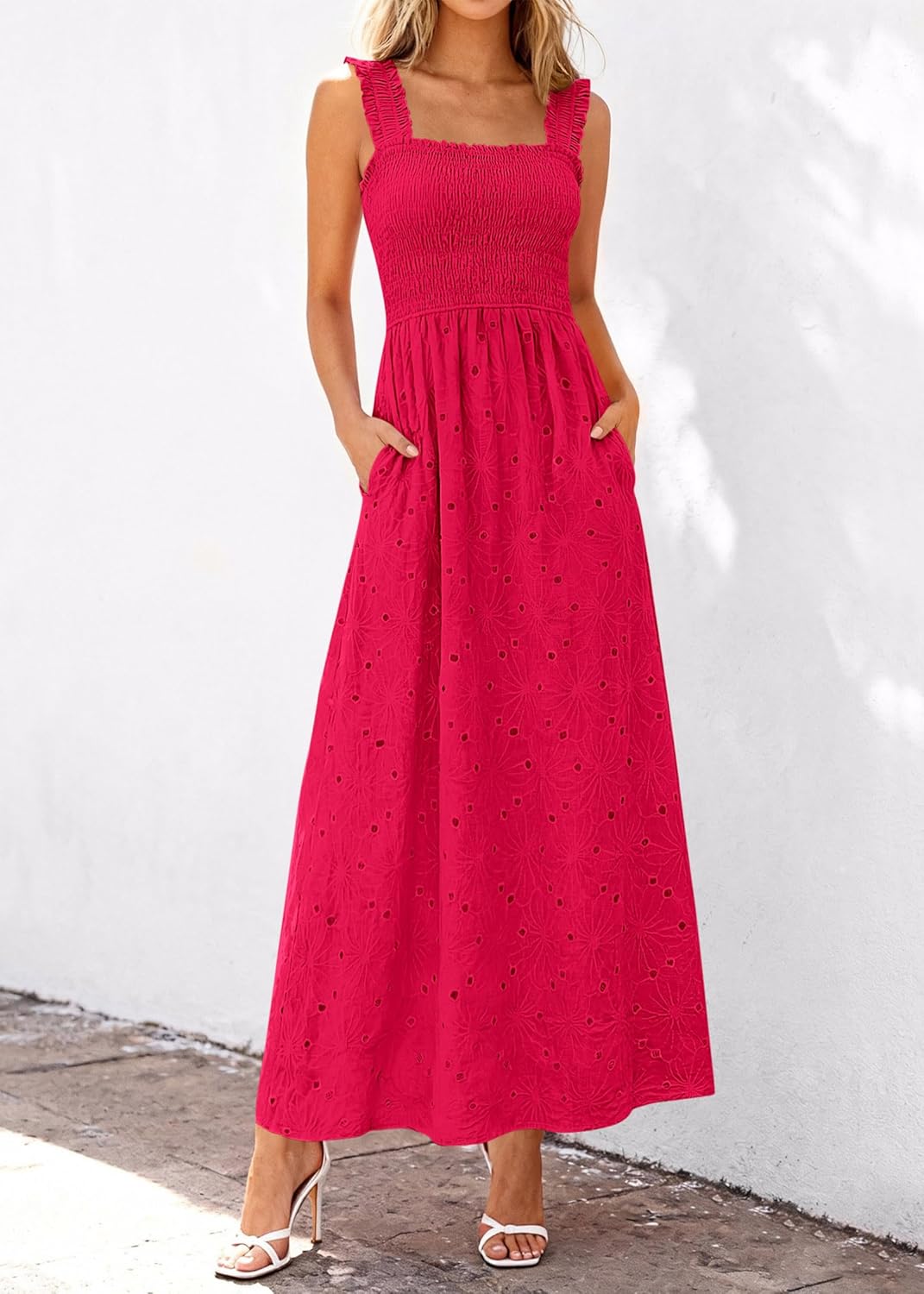 KIRUNDO Summer Lace Dress Vacation Outfits for Women 2026 Wedding Guest Dresses Maxi Beach Boho Sleeveless Cotton Sundress - Image 6