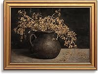 Artevio Vintage Gold Framed Wall Art 8x10 Inch - Moody Floral French Country Farmhouse Canvas Print for Living Room Bedroom