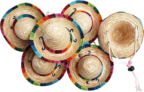 Paquete de 6 mini sombrero de fiesta mexicana de paja natural mini sombrero fiesta suministros