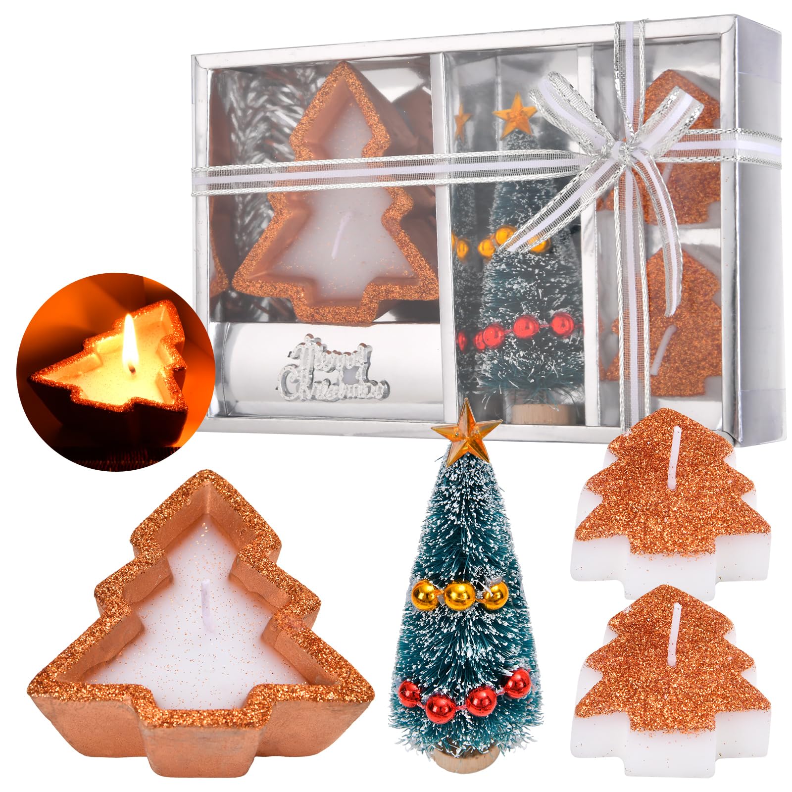 Christmas Candles Set Gift for Women - 3-Piece Xmas Candles + 1 Small Christmas Tree, Perfect for Parties, Advent, Birthdays - Includes Gift Box