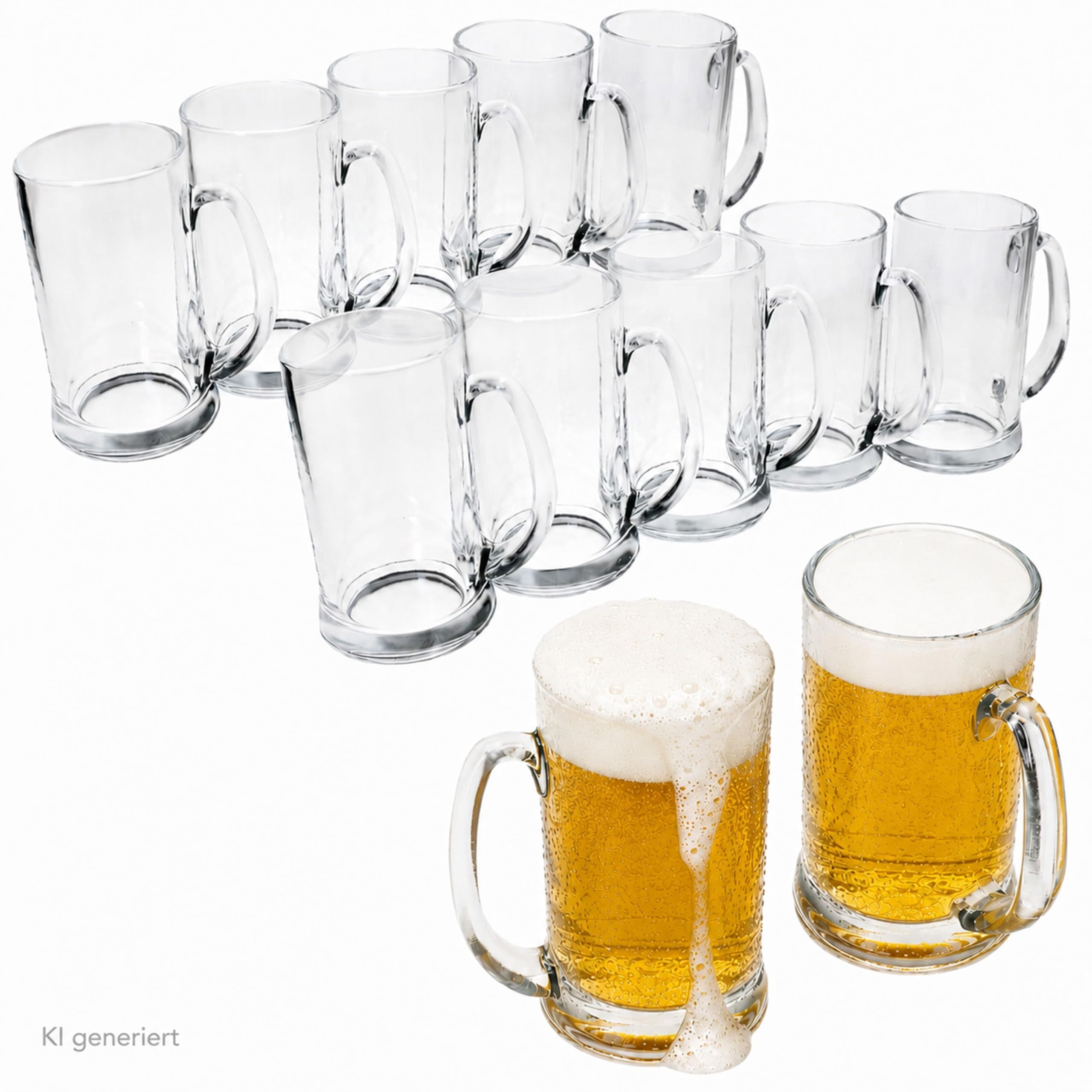 MamboCat Viva zestaw 12 kufli do piwa I 0,5 l, wysokość 16 cm I dla 12 osób I Szklane kufle do piwa z uchwytem I przezroczyste szklanki do piwa 500 ml I Szelki do piwa na imprezy