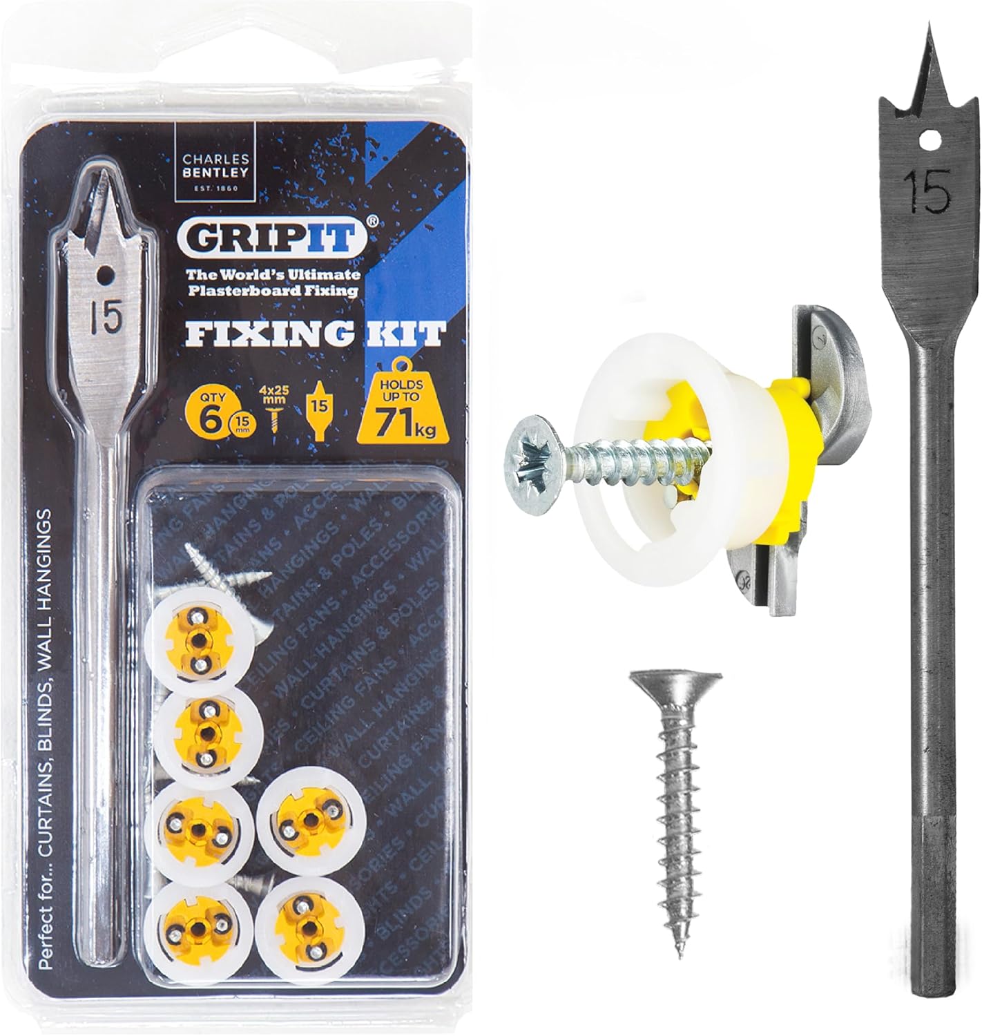 Gripit Yellow Curtain Kit Pack of 6 Heavy Duty Plasterboard Fixings