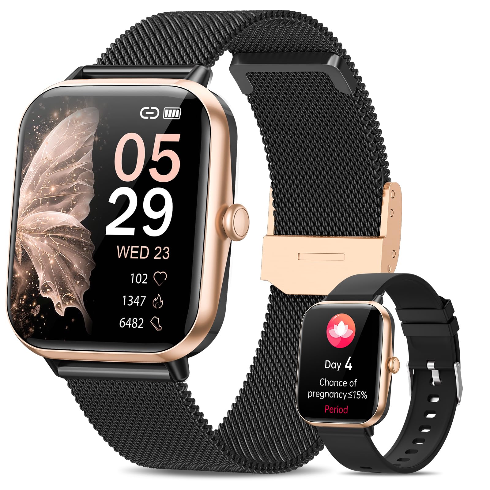 BANLVS 2025 Reloj Inteligente Mujer, 24/7 Reloj Medidor 𝐆𝐥𝐮𝐜𝐨𝐬𝐚 en Sangre/𝐆𝐥𝐮𝐜𝐞𝐦𝐢𝐚/Pulsómetro/Monitor Sueño/SpO2, 1,83” HD Smartwatch, 110+ Esferas IP68 Impermeable Android iOS Negro