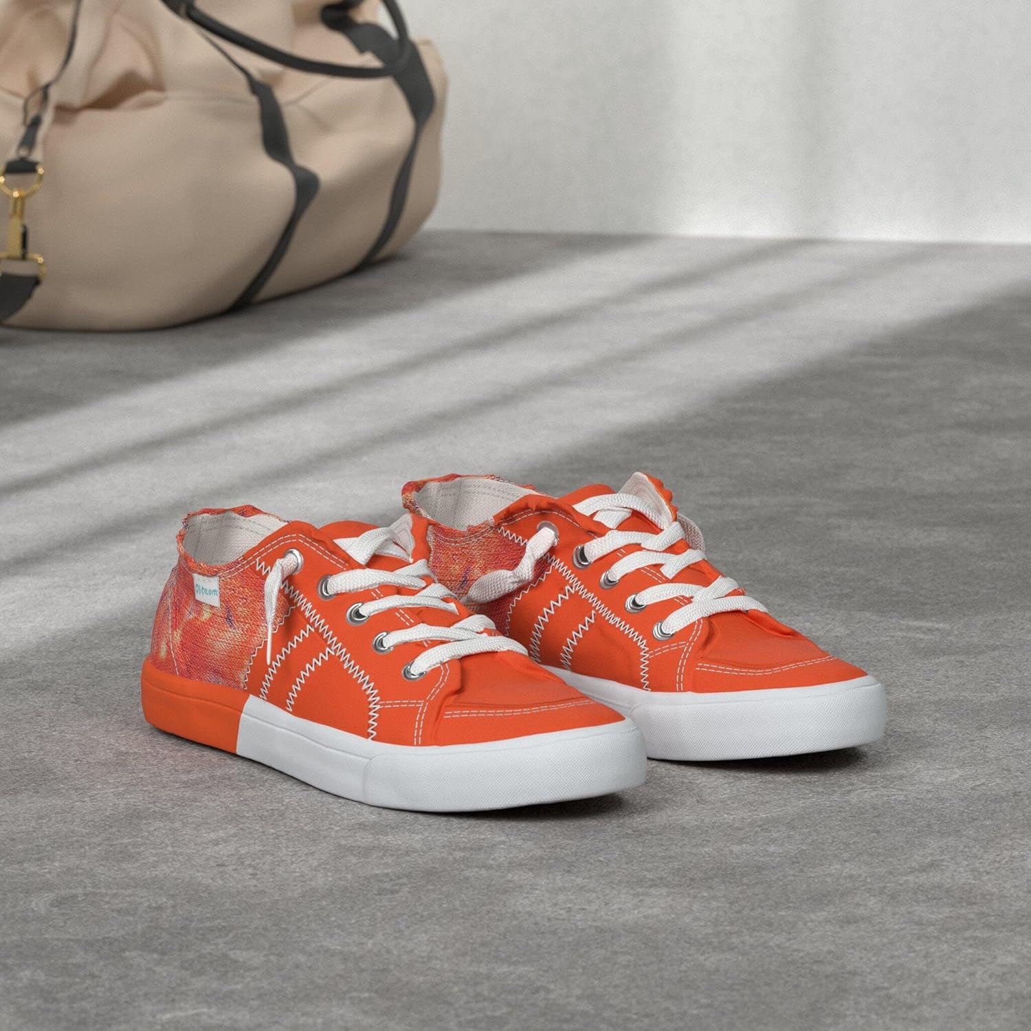 Obtaom Women's Play Fashion Sneaker White Color Washed and Leopard Canvas Slip on Shoes - Image 3