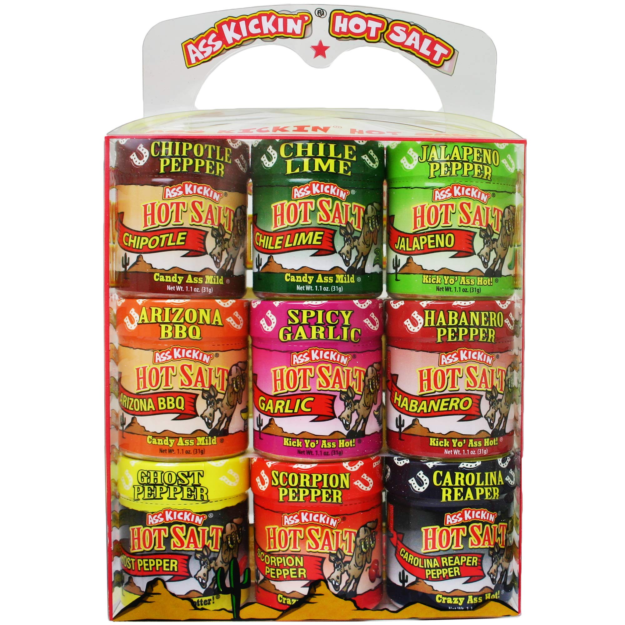 Hot and Spicy Salt Gift Set – 1.1 oz. (9 Pack Variety) - Perfect Flavor for Popcorn Seasoning, Margarita Salt and French Fry Seasoning - Premium Gourmet Gift Set