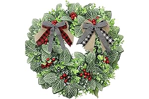 SUNFICON Artificial Farmhouse Wreath for Christmas Outdoor Decor