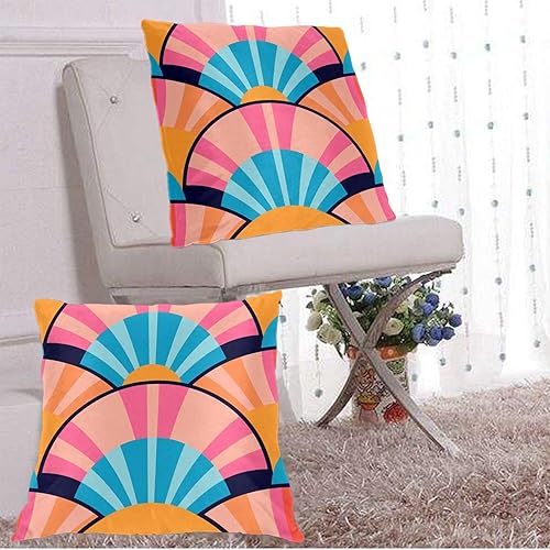 Miniatura 7 de Pack of 2 Short Plush Throw Pillow Covers 18 X 18 Inch, Retro 70S Orange Yellow Pillow Cover Durable Pillowcases, Square Throw Pillow Covers Couch