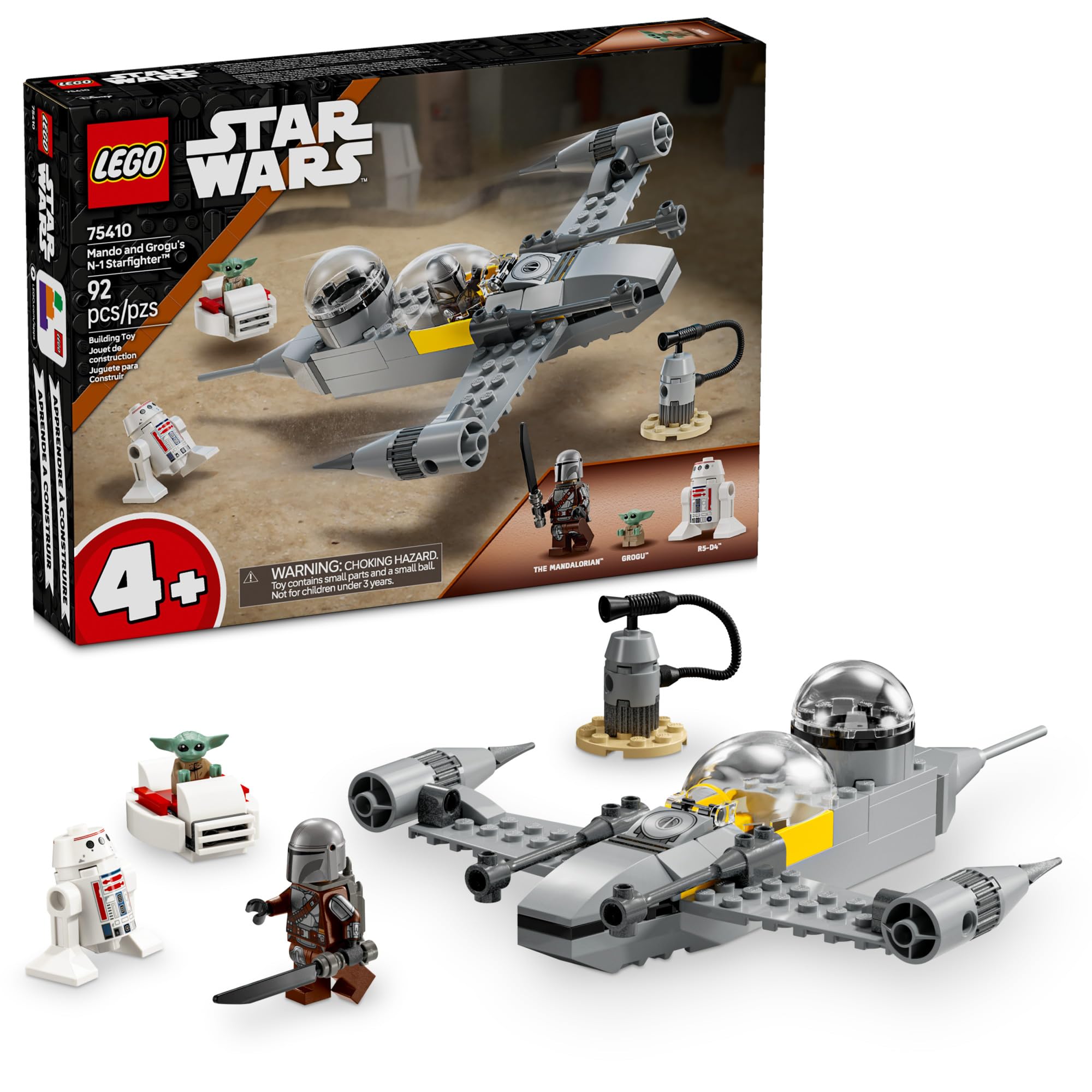 LEGO Star Wars: The Mandalorian Mando and Grogu's N-1 Starfighter Toddler Building Toy - Star Wars Baby Yoda Toy for Kids, Boys & Girls, Ages 4+ - Educational Preschool Toy Gift for Birthdays - 75410