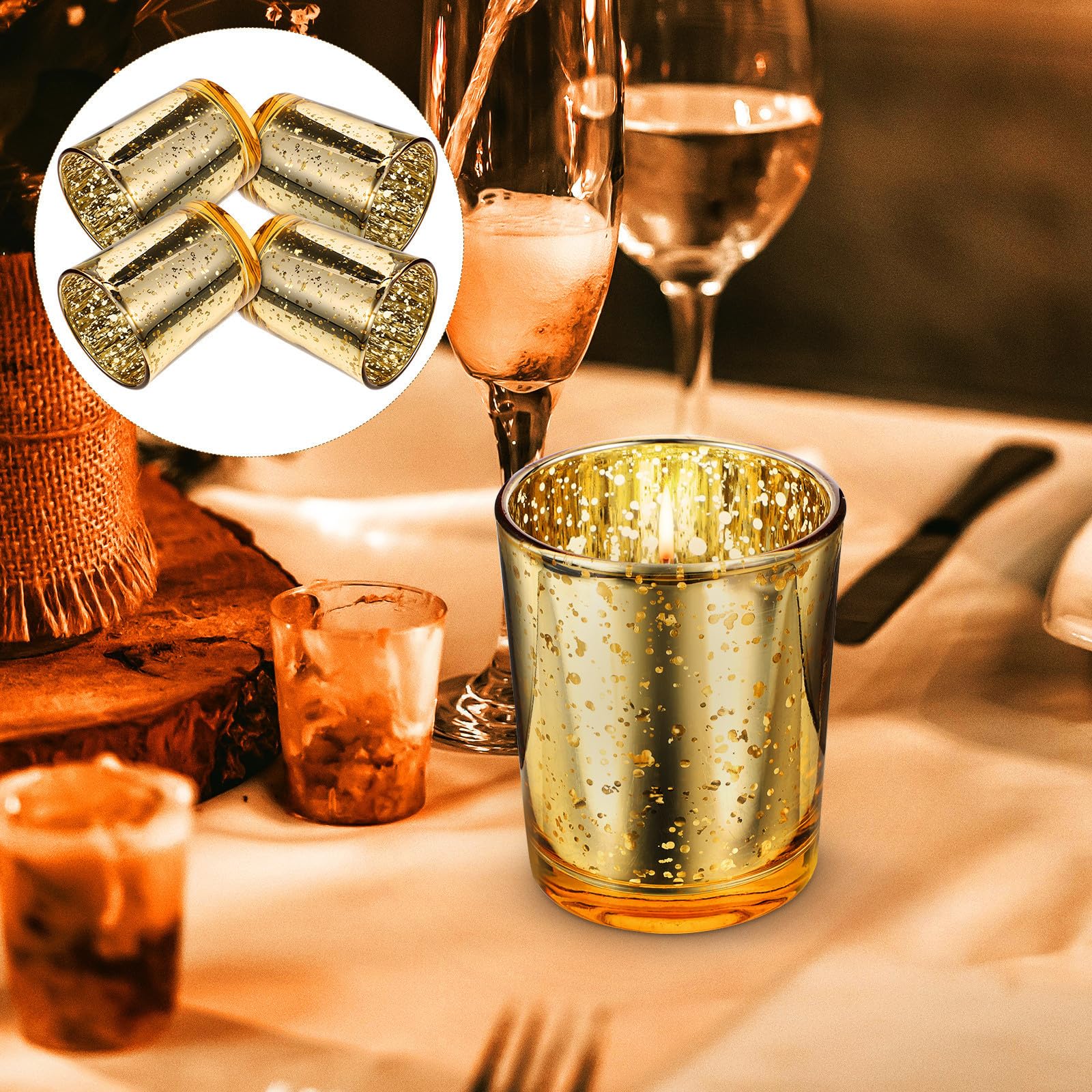 12 Piezas Portavelas de Vidrio Dorado Decorativo