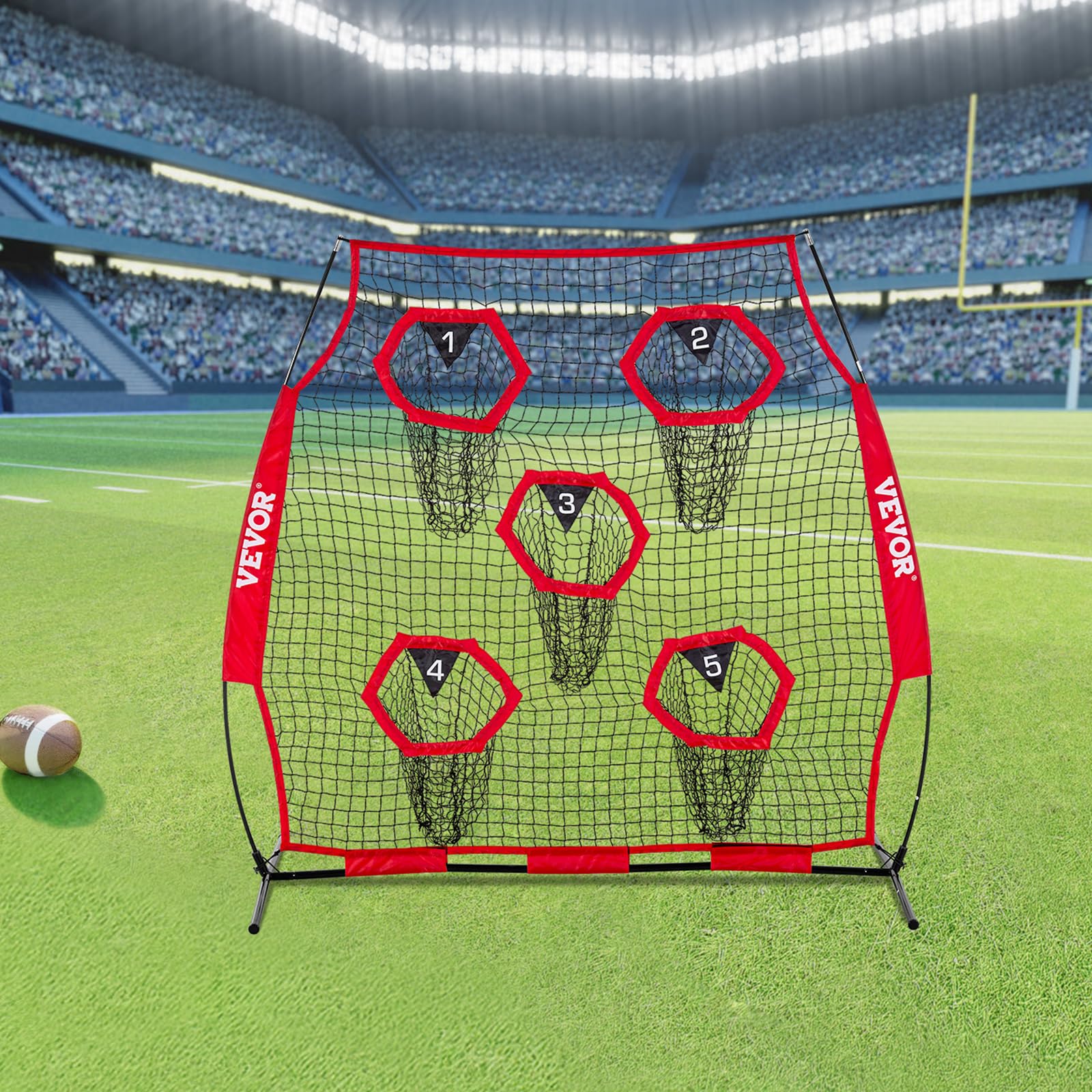 VEVOR Red de Lanzamiento para Entrenadores de fútbol, 1,8 x 1,8 m, Red de Entrenamiento con 5 Bolsillos para Diana, Red sin Nudos con Correas y Bolsa de Transporte, Mejora la precisión de Lanzamiento