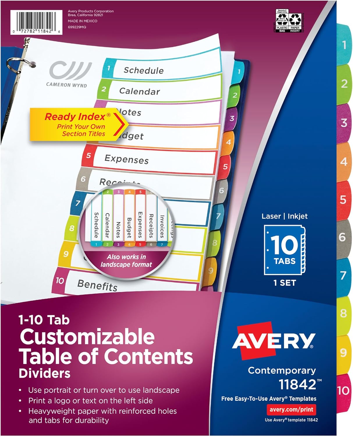 Avery Dividers for 3 Ring Binders, 10 Tabs per Set, Customizable Table of Contents, Multicolor Arched Tabs, Great for Organizing Reports, Projects, and More (36 Sets of 11842)