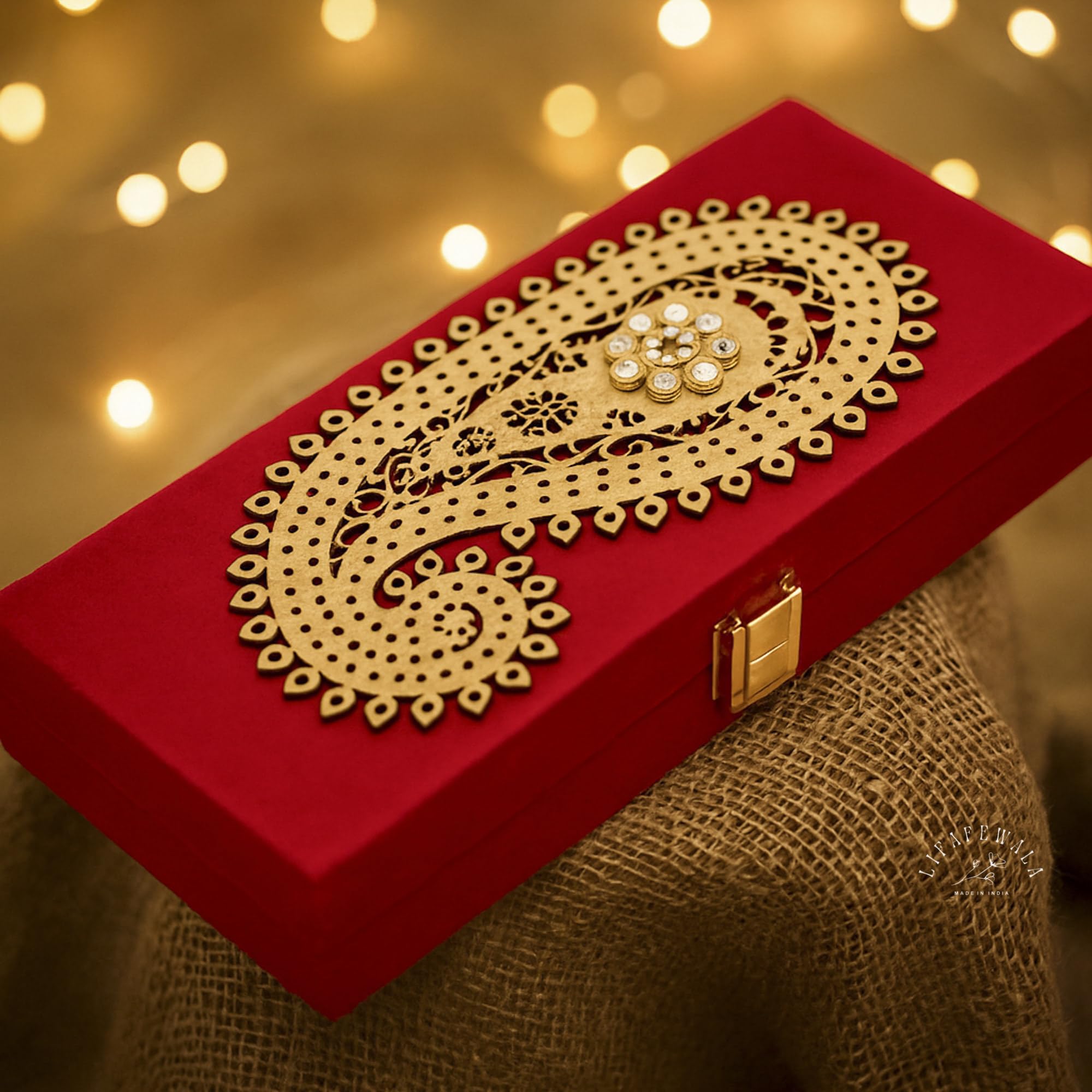 LIFAFEWALA Decorative Lazer Cut Shagun Box, Cash Box, Gaddi Box, Jewellery Box, Gift Box, Money Box Envelope in Carry Design With Fur inside (Red, Pack of 1)-image-22