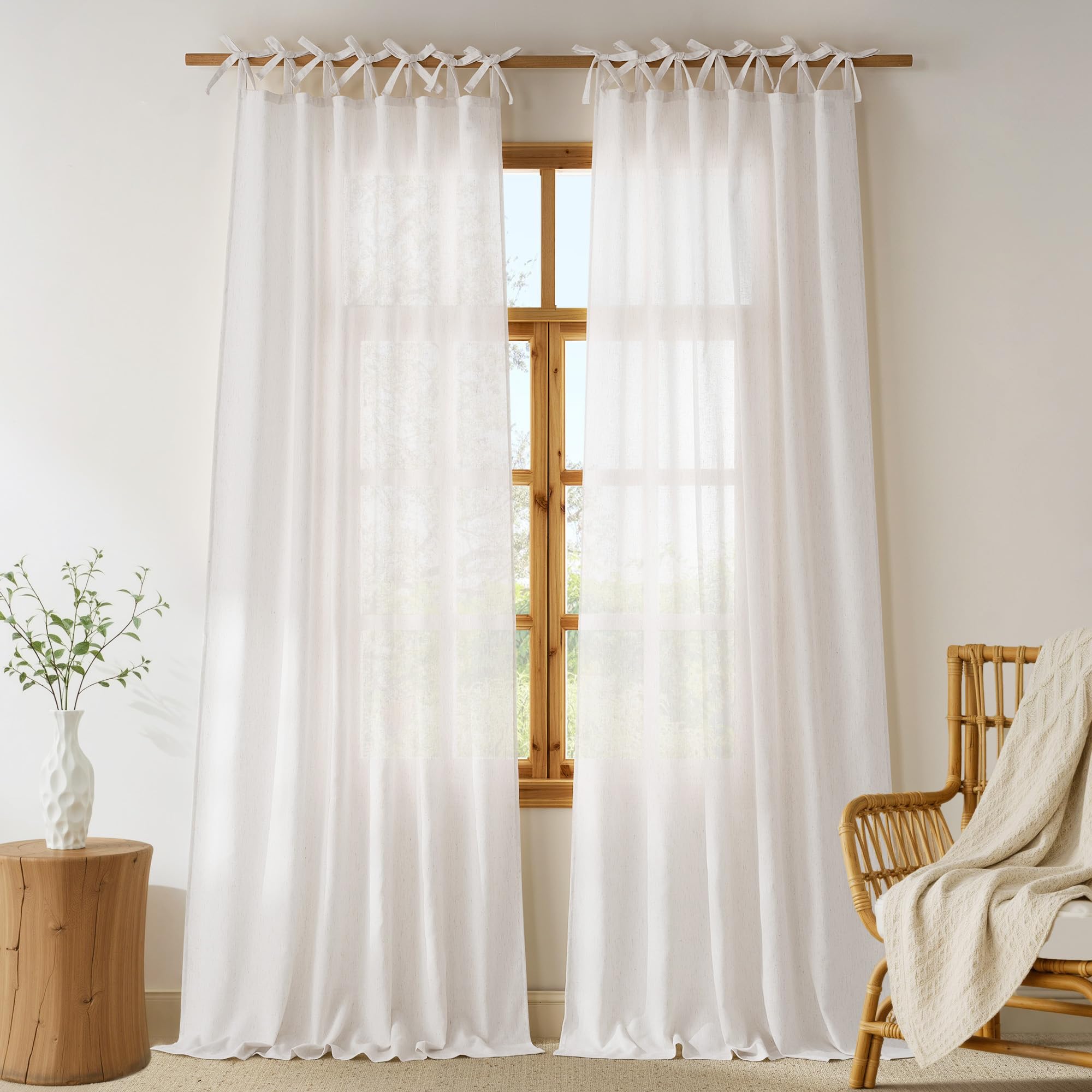 Amazon.com: NICETOWN Thick Linen Tie Top Curtains 84 inches Long