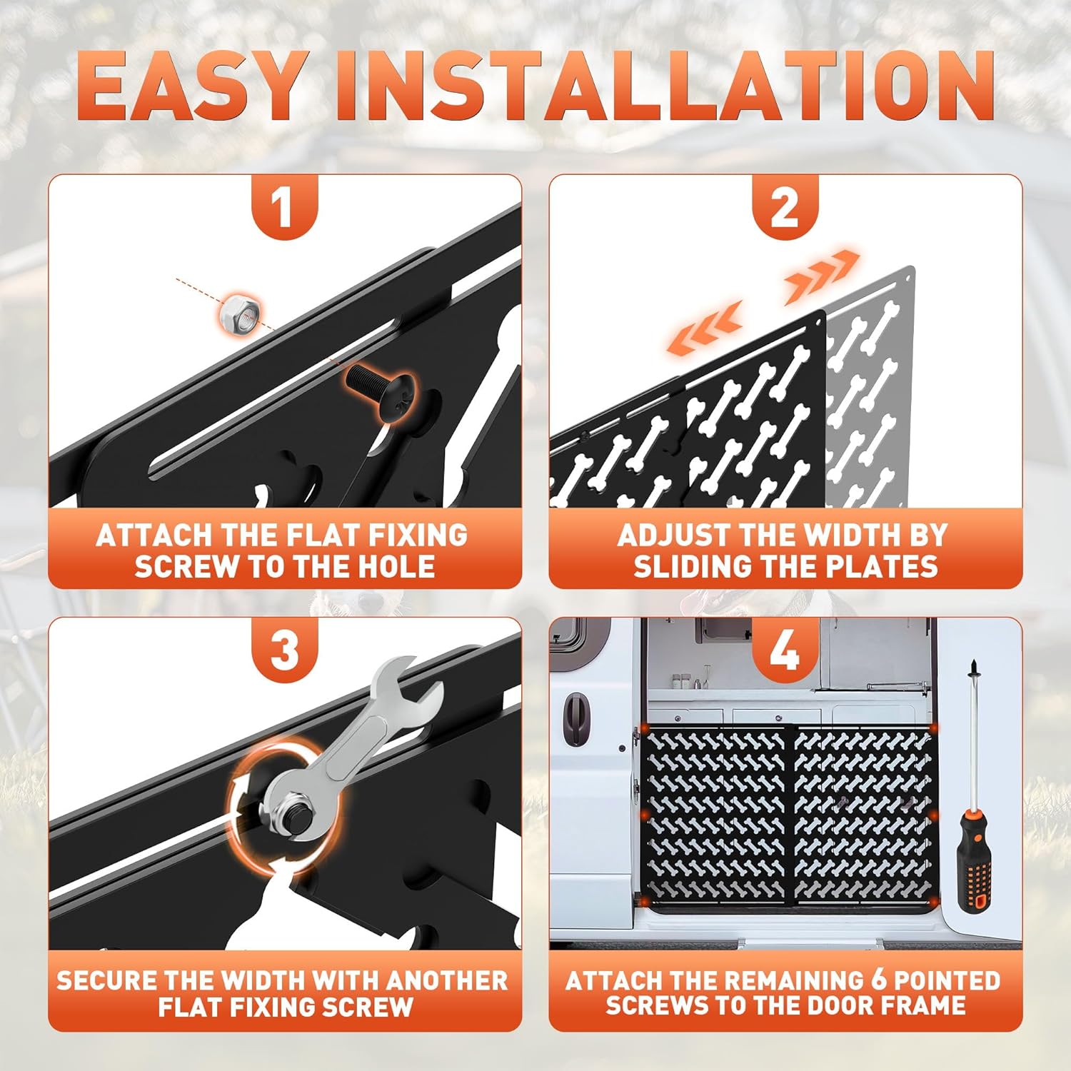 SnowyFox RV Screen Door Protector for Dogs RV Entry Screen Door Grille Adjusts from 17.32"- 31.9" Aluminum Alloy Camper Sceen Door Pet Protector Guard Universal for Campers, Trailers, RVs, Black