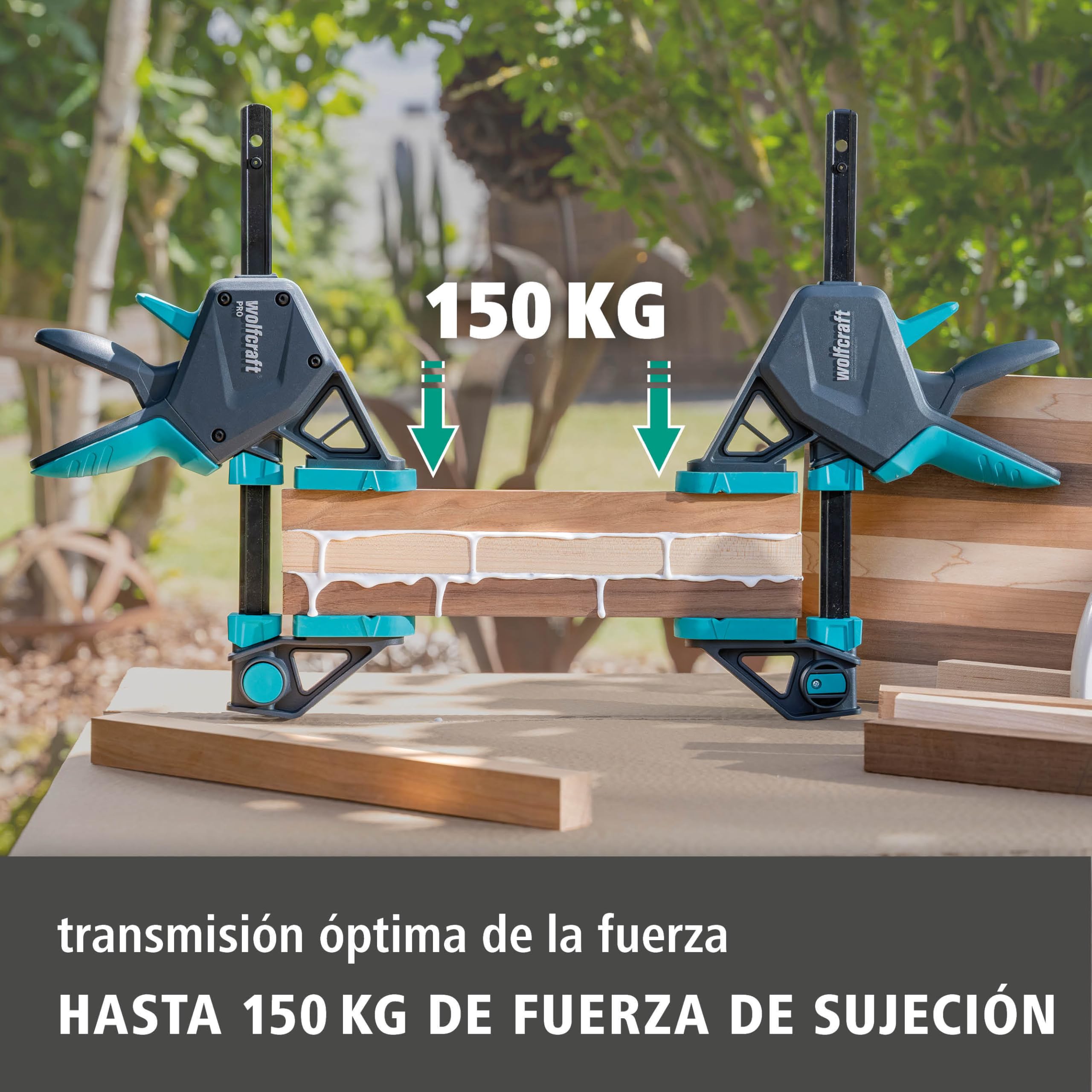 wolfcraft 2 Sargentos monomanual PRO - Fuerza de sujeción 150 kg - 8677060 - El cómodo sargento para todo tipo de usos - ancho de sujeción 700mm