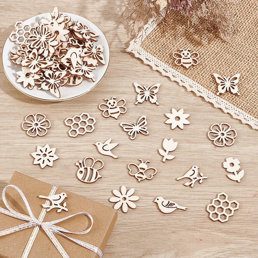 GOMAKERER 150 Pcs 15 Styles Unfinished Wood Cutouts - Image 4
