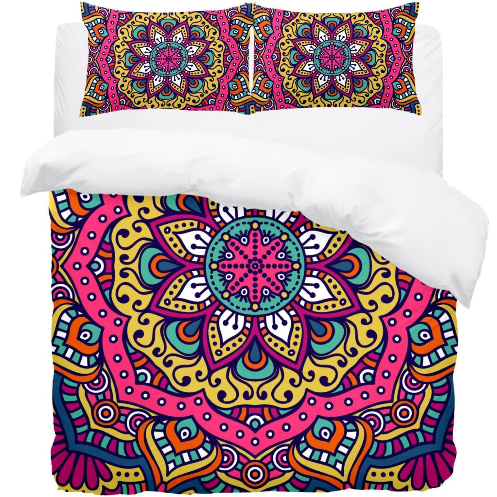 Housse de couette fleurie style indien et taies pour une chambre bohème chic