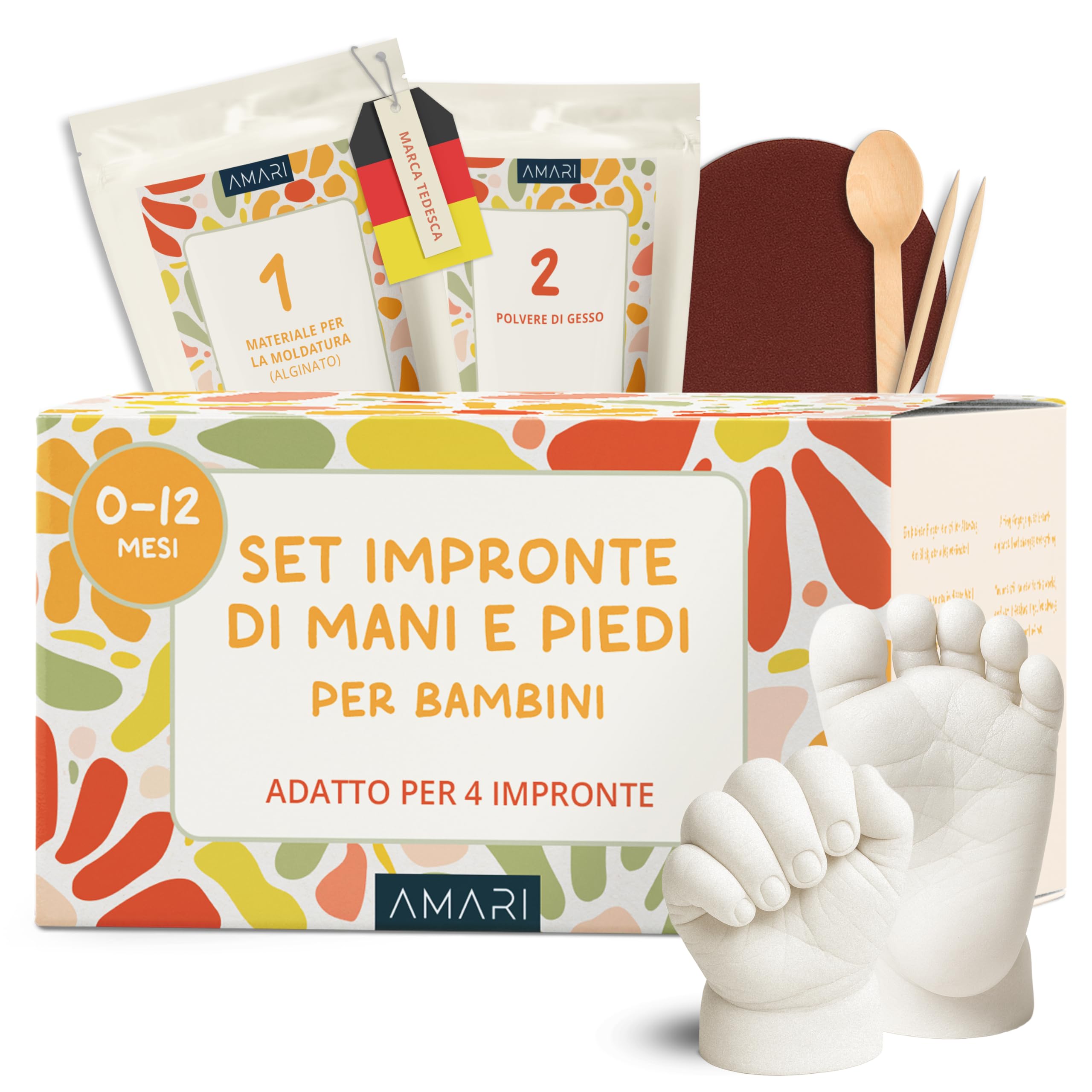 Amari ® Set di Impronte in Gesso per Bambini, con Confezione di Alta qualità, promemoria per l'eternità, con Gesso, Materiale per Modellare e Istruzioni, Regalo per la Nascita