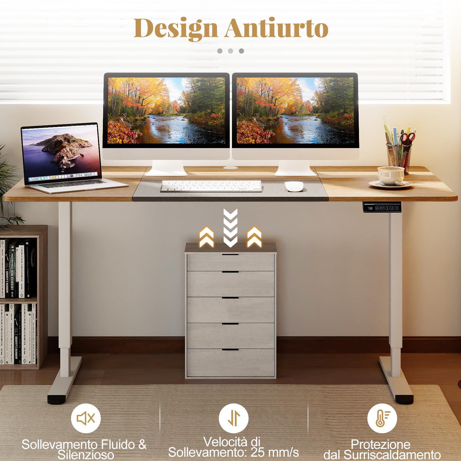COSTWAY Scrivania Elettrica Regolabile in Altezza 140 x 70 cm, Scrivania per Computer con Memoria delle Altezze, Foro per Cavi, Design Anti-Collisione, Ideale per Ufficio e Casa (Legno Chiaro)
