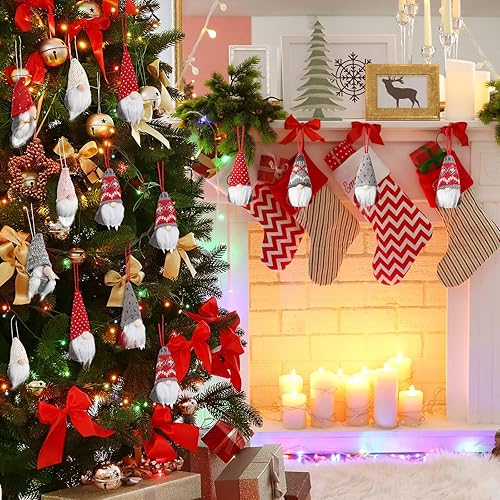 Miniatura 5 de Juego de 16 adornos de gnomo para árbol de Navidad, hechos a mano, colgantes, suecos, de felpa, Papá Noel, elfo, decoraciones de árbol de Navidad,