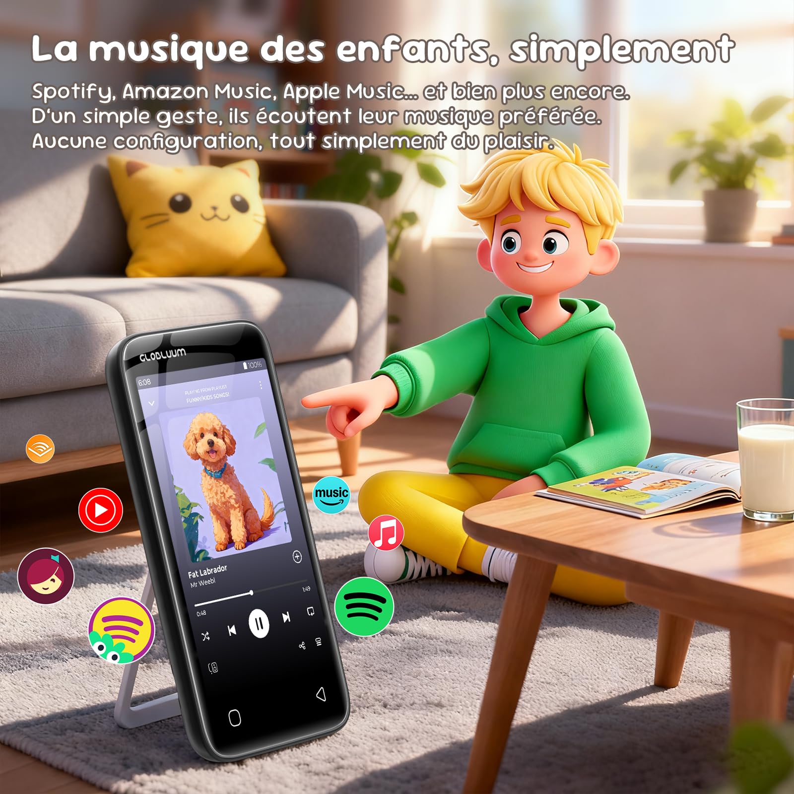 Lecteur MP3 Enfant, Contrôle Parental, 16 Go, Compatible Spotify & Audible