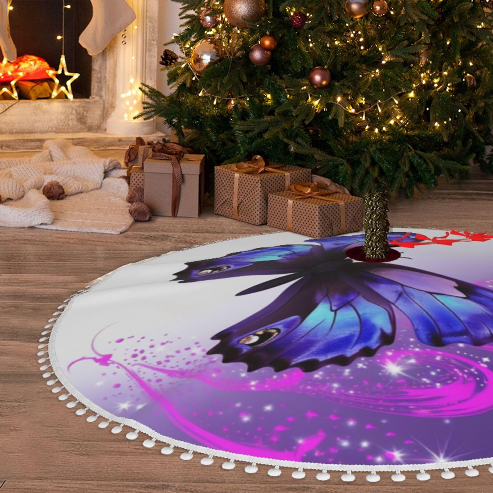 Jupe de sapin de Noël violette en fausse fourrure 122 cm pour décoration de fête