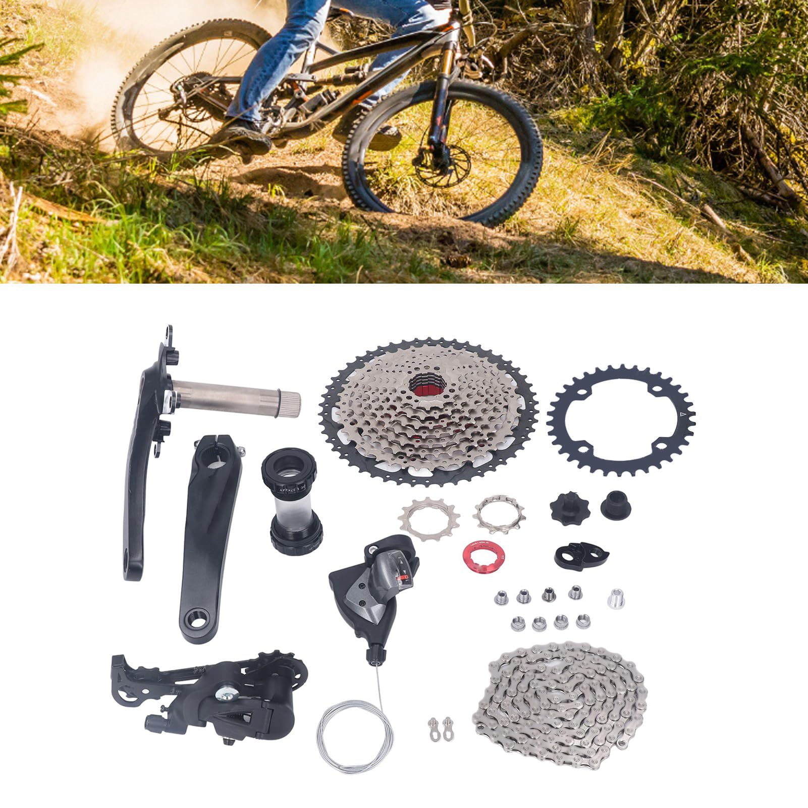 Zestaw Manetki Rowerowej, 10-biegowa Zębatka Koła Zamachowego 50T, Zestaw Korbowy ze Stopu Aluminium o Wysokiej Wytrzymałości do Rowerów Górskich, Szosowych i Składanych, Tarcza 36T (Tarcza