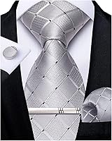 DiBanGu Men's Silk Solid Grey Necktie Set: Tie, Pocket Square, Cufflinks & Tie Clip for Wedding, Party, Formal Wear