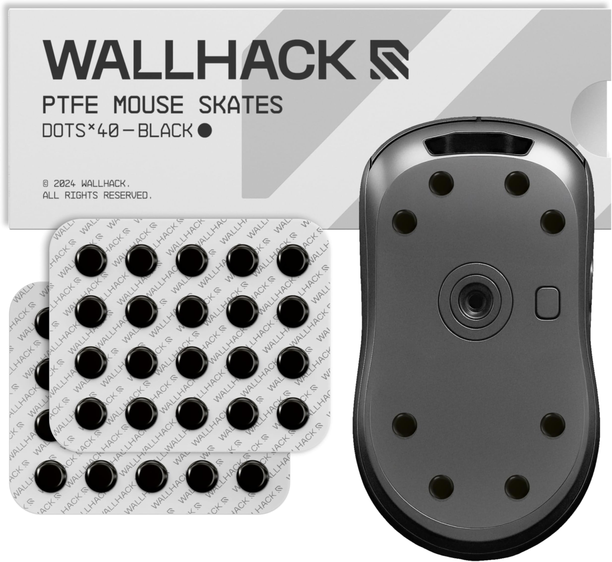 Wallhack PTFE Dot Mouse Skates | Premium Universal Skates for Gaming Mice | Ultra-Smooth Glide on Cloth & Glass Pads | Customize Speed & Control | Fast, Easy to Apply | Black 7mm x 7mm