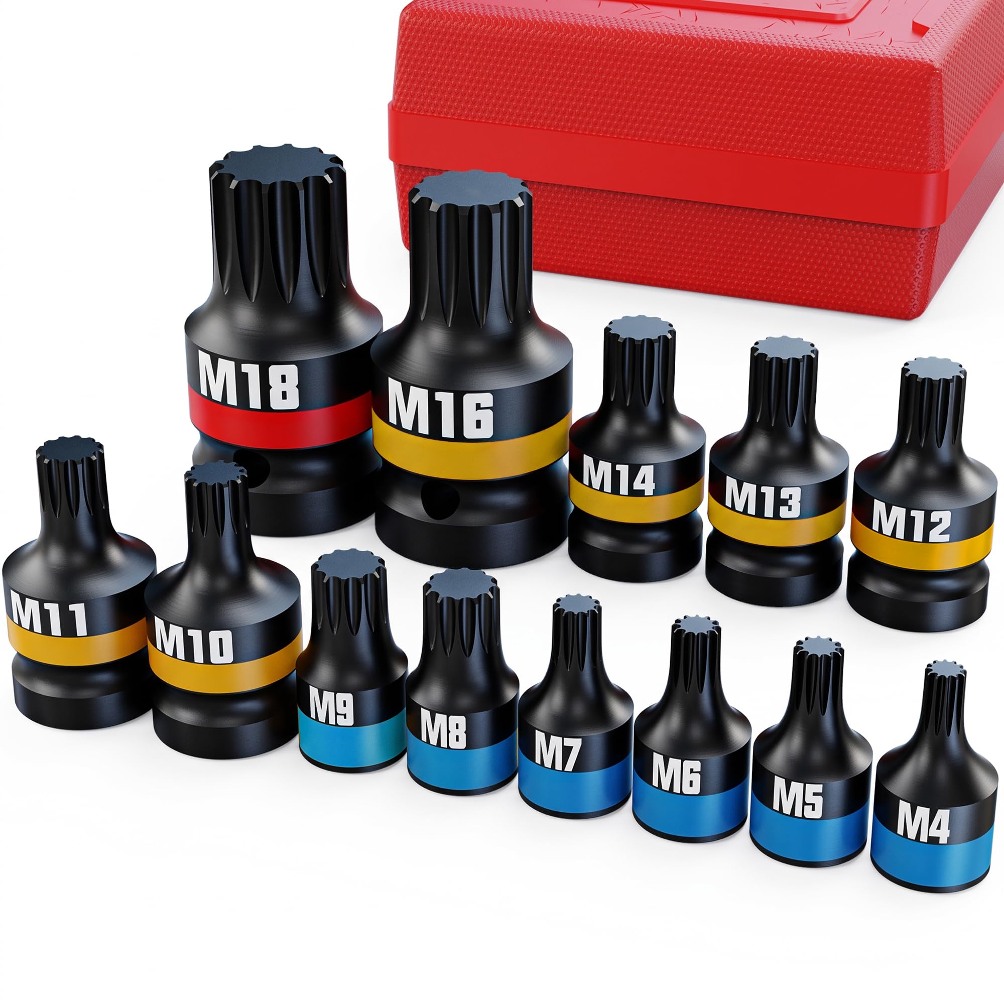 KIRXST 1/4" & 3/8" & 1/2" Impact XZN Bit Socket Set 13 Piece, Metric โ image 1