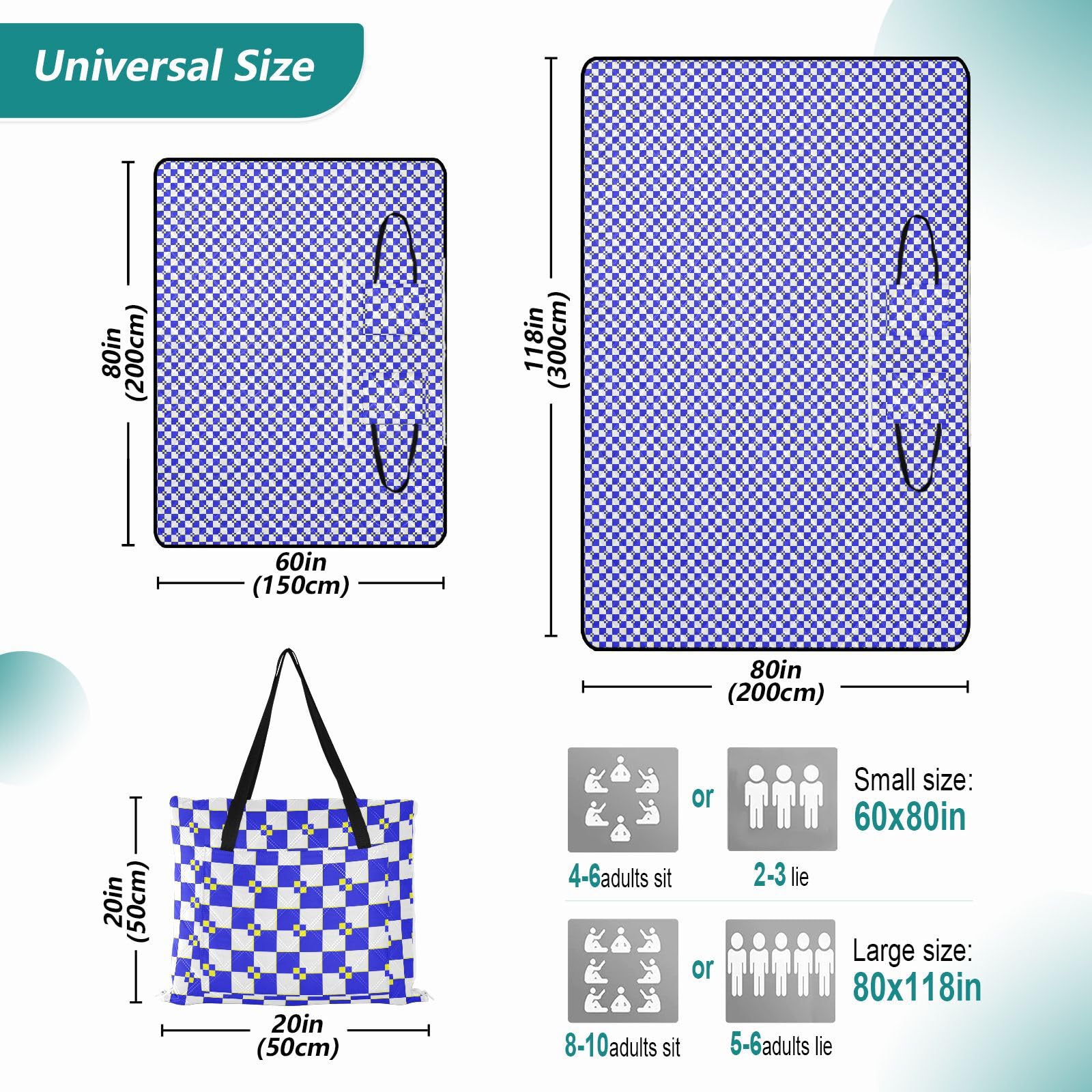 Mantas de picnic, resistentes al agua, para senderismo, parque, impermeables, plegables, para regalo de familia, parejas, color blanco, azul, amarillo, manta para picnic extra