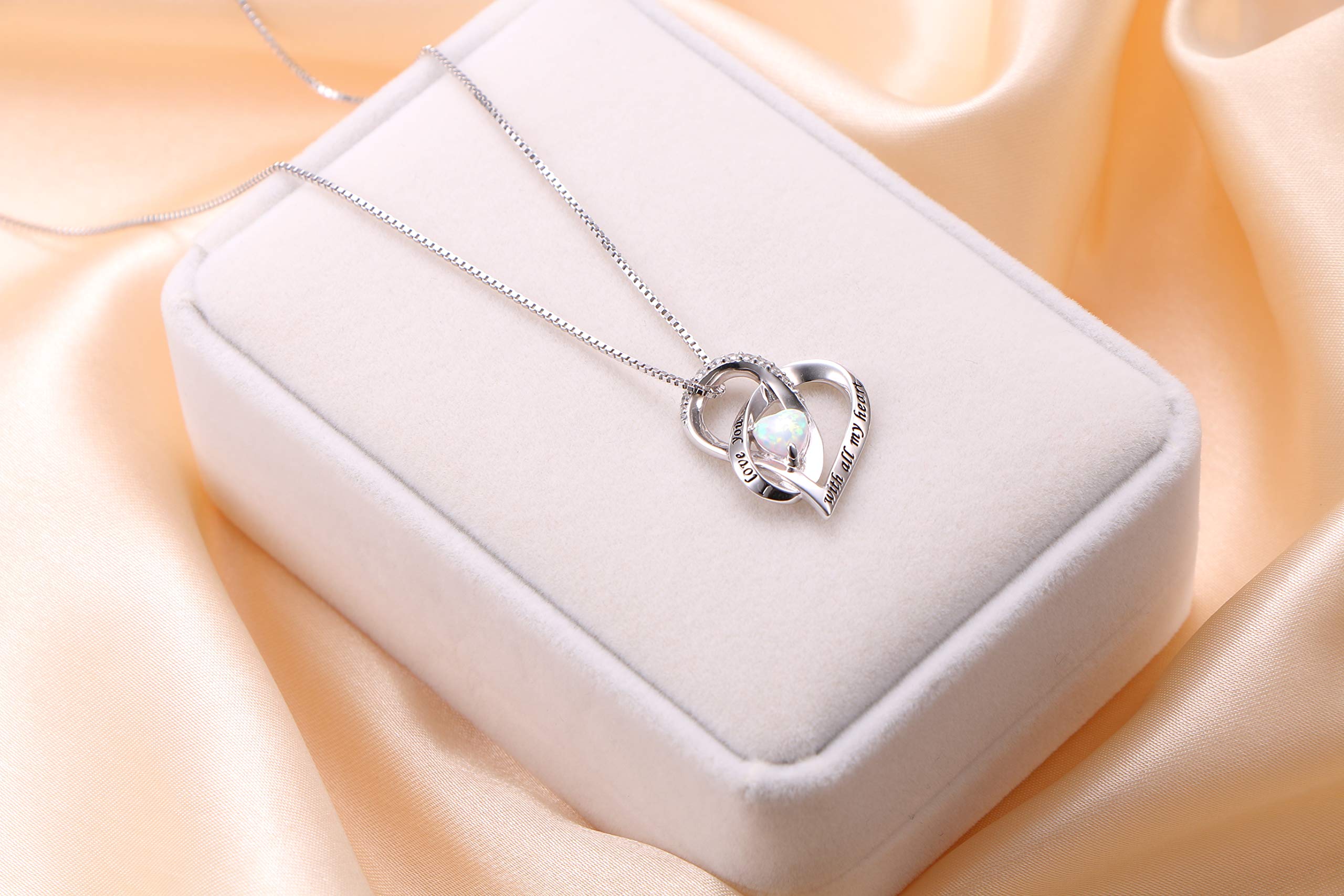 Flyow Ich Liebe Dich Erstellte Opal Halskette 925 Sterling Silber Herz Ketten Schmuck für Damen Frauen Mädchen Weihnachtsgeschenke