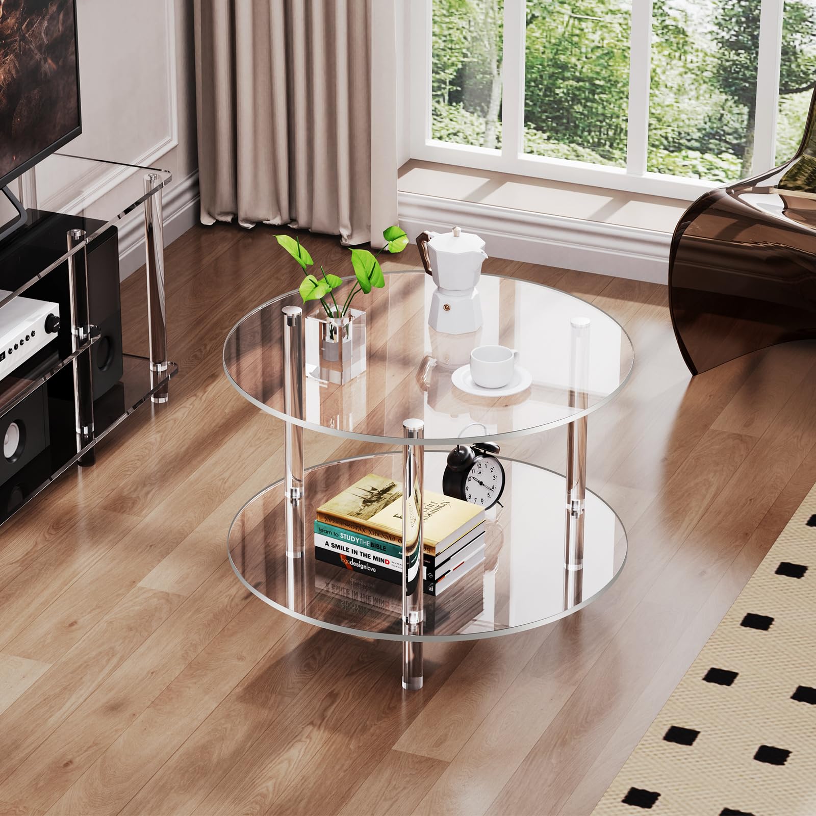 Mesa de centro acrílica, pequeña mesa de centro redonda moderna para sala de estar, 23.6 pulgadas de profundidad x 23.6 pulgadas de ancho x 16.5 pulgadas de alto 8