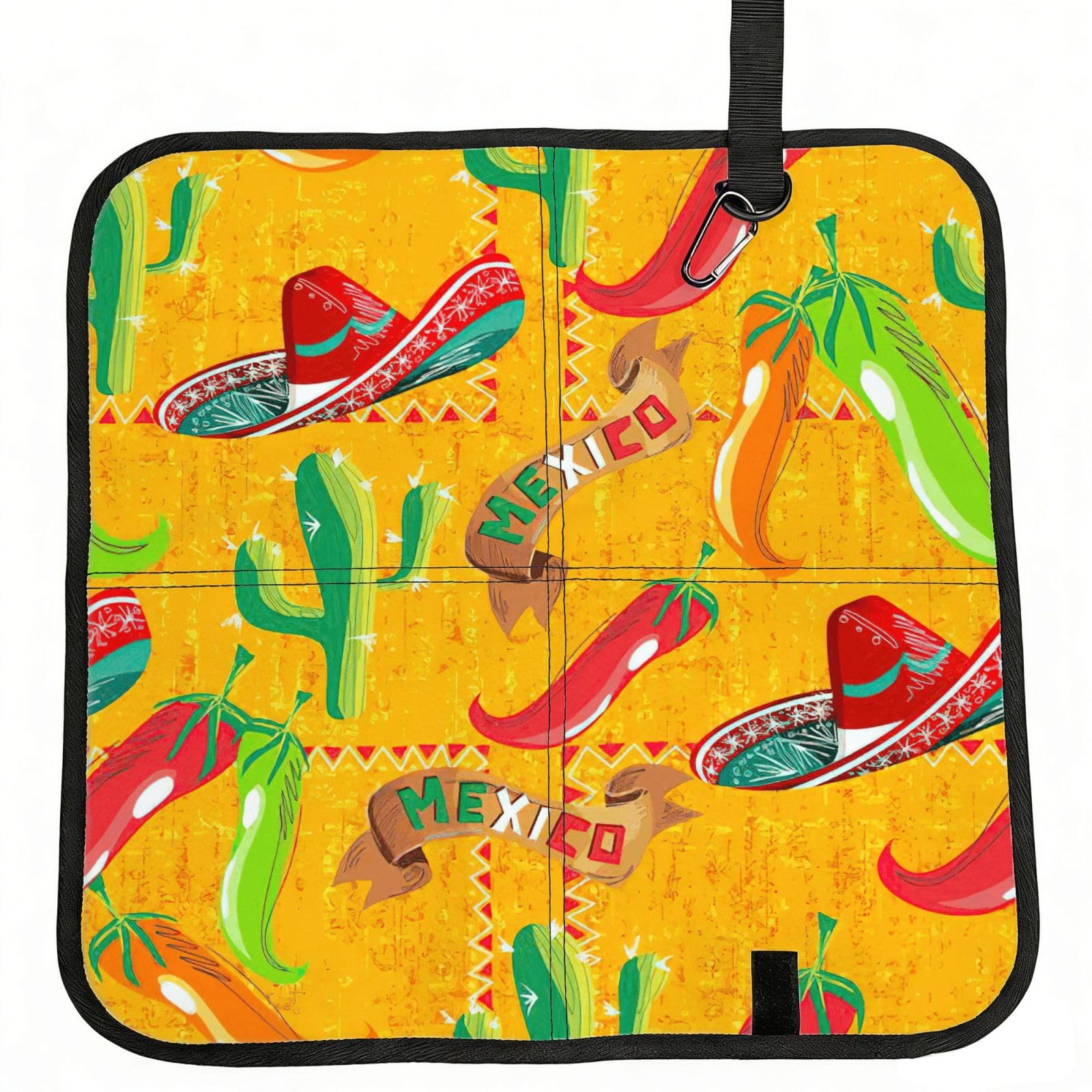 PPHGUT Cactus Hat And Chili Pepper Print Foldable Seat Cushion Waterproof Portable Chair Pad Travel Outdoor Picnic Camping